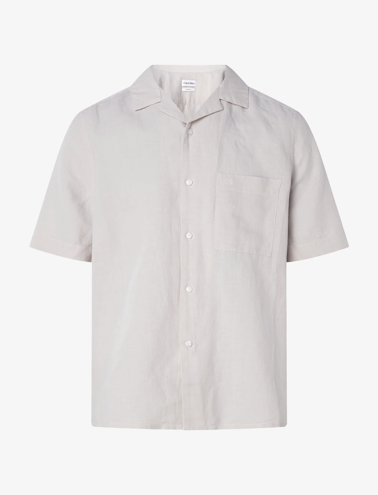 Calvin Klein - LINEN COTTON CUBAN S/S SHIRT - lininiai marškiniai - stony beige - 0