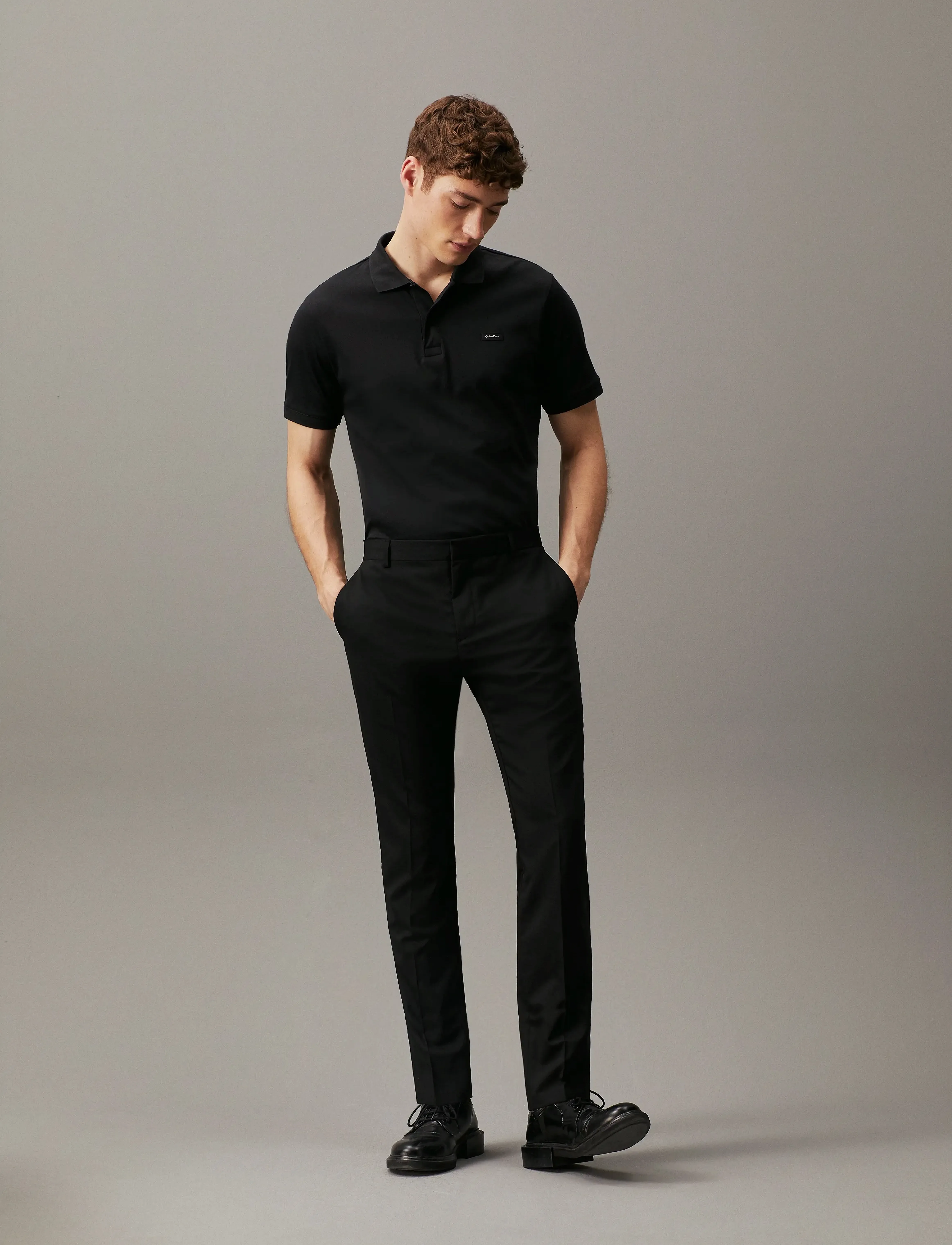 Calvin Klein Smooth Cotton Slim Polo, Mænd, Slim Fit Polo, Sort, Str: XL