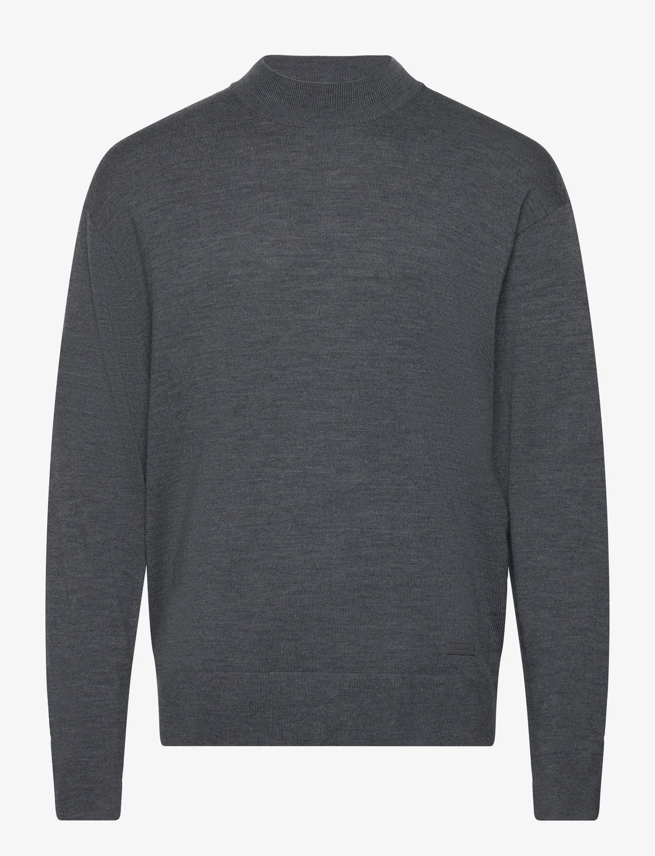 Calvin Klein - MERINO MINI MOCK NECK SWEATER - knitted round necks - dark grey heather - 0