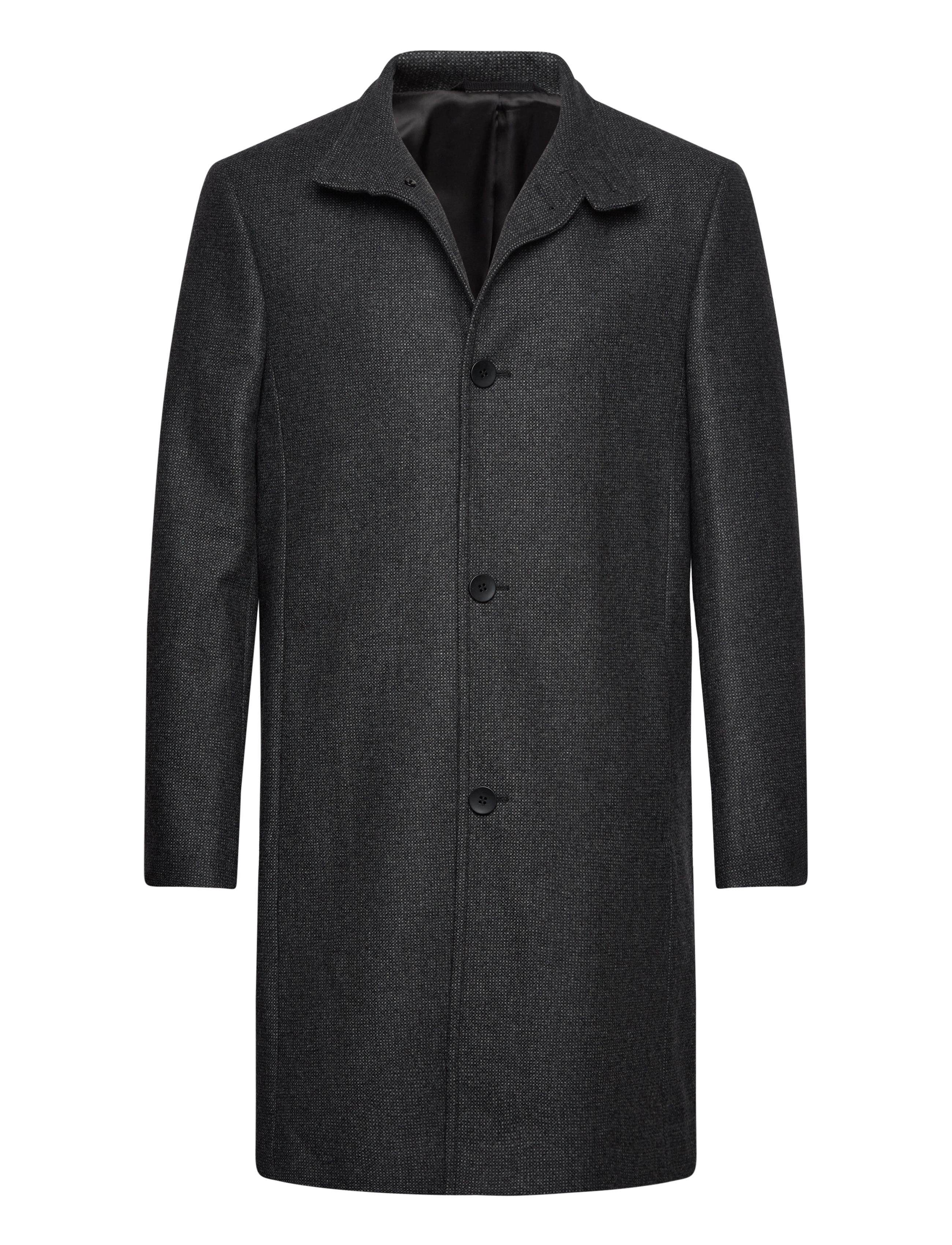 WOOL BLEND FUNNEL NECK COAT - MID GREY HEATHER