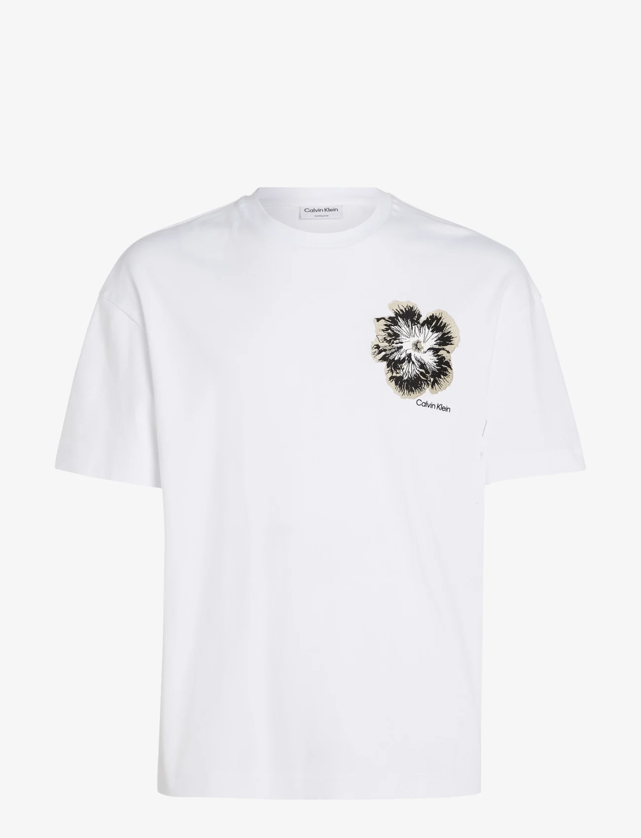 Calvin Klein - EMBROIDERED NIGHT FLOWER T-SHIRT - basic t-shirts - bright white - 0