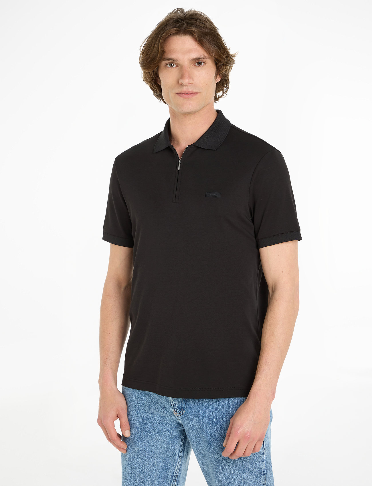 Calvin Klein - SMOOTH COTTON WELT ZIP POLO - polo marškinėliai trumpomis rankovėmis - ck black - 1