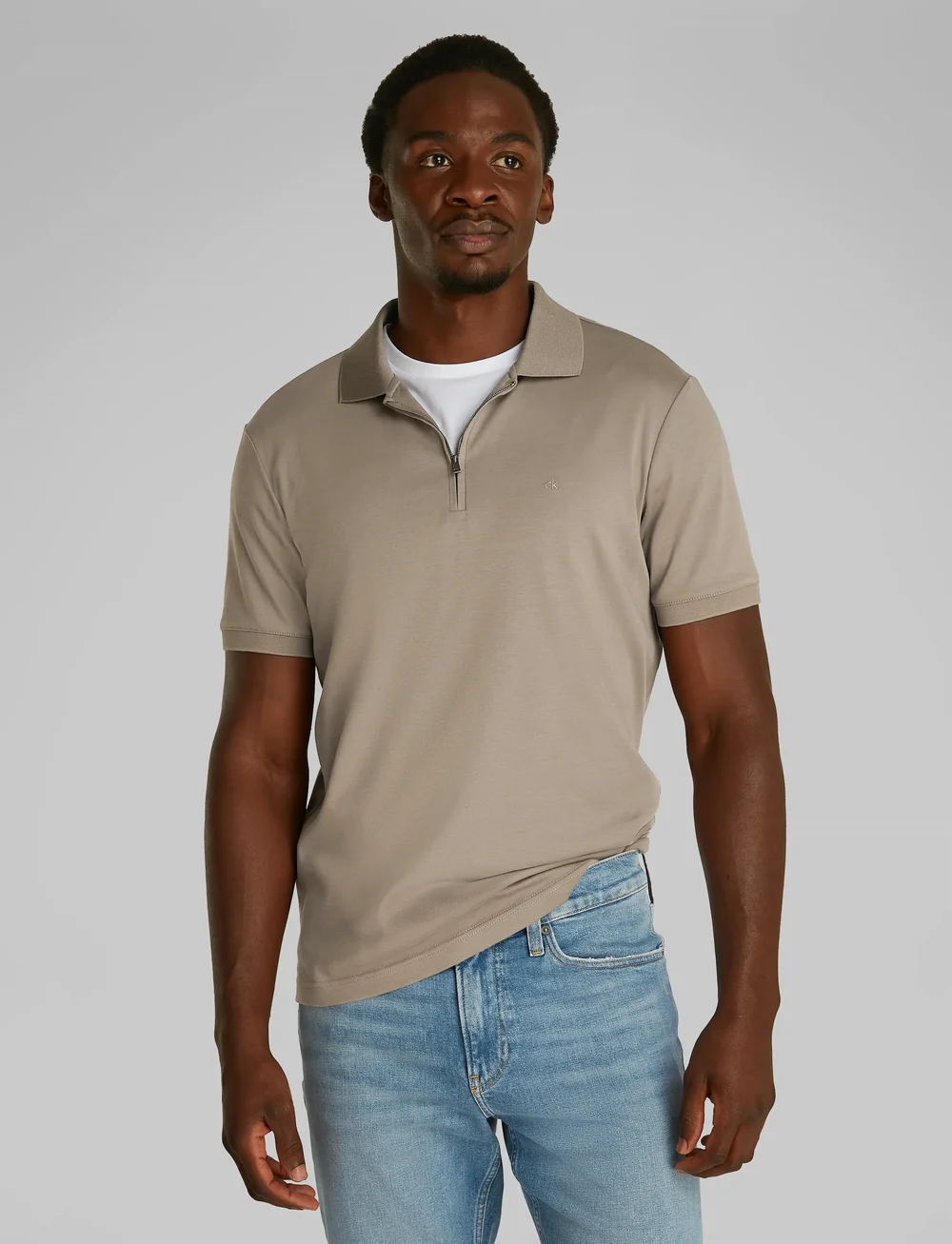 Calvin Klein - SMOOTH COTTON WELT ZIP POLO - kortærmede poloer - fossil - 0