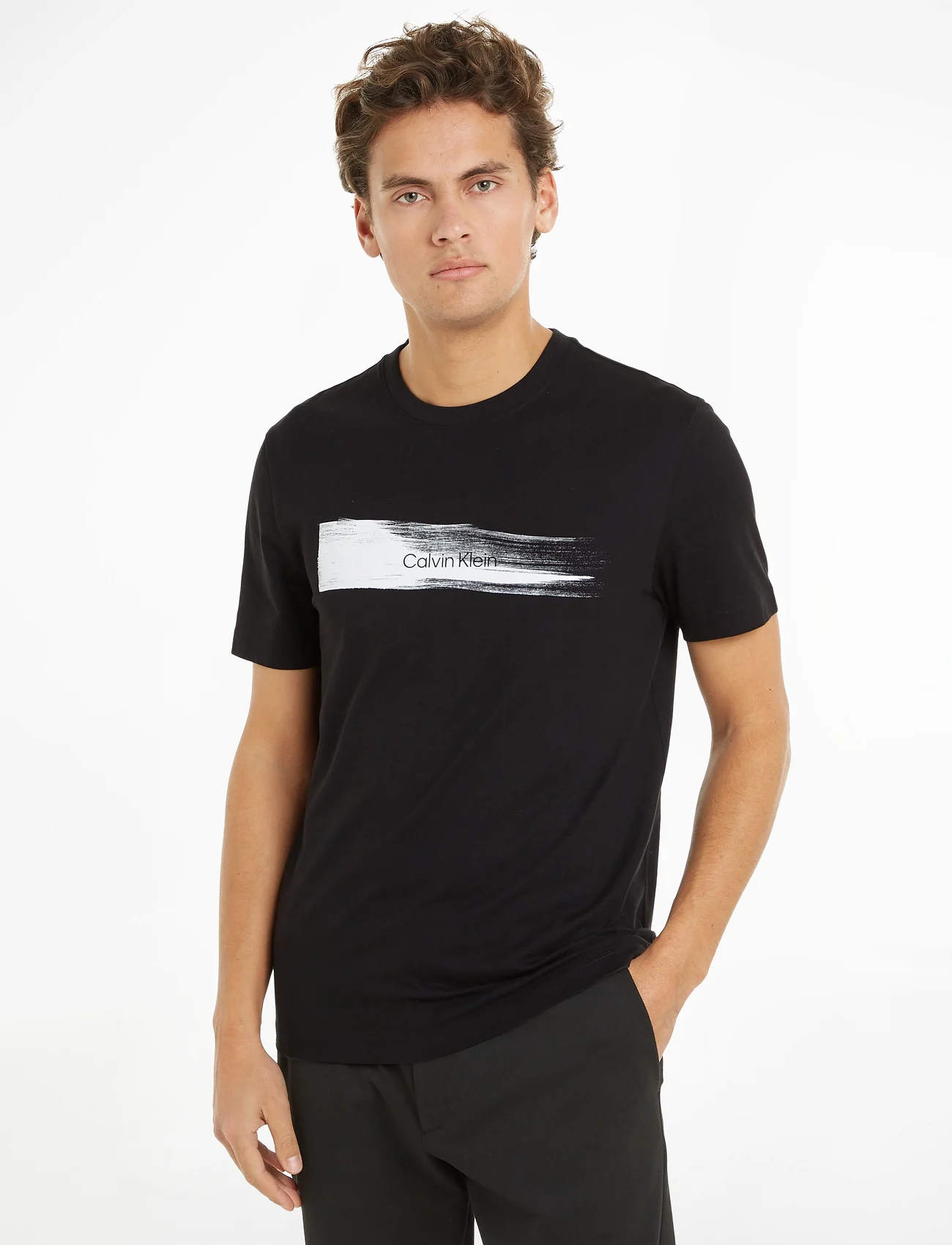 Calvin Klein - BRUSH LOGO T-SHIRT - short-sleeved t-shirts - ck black - 1