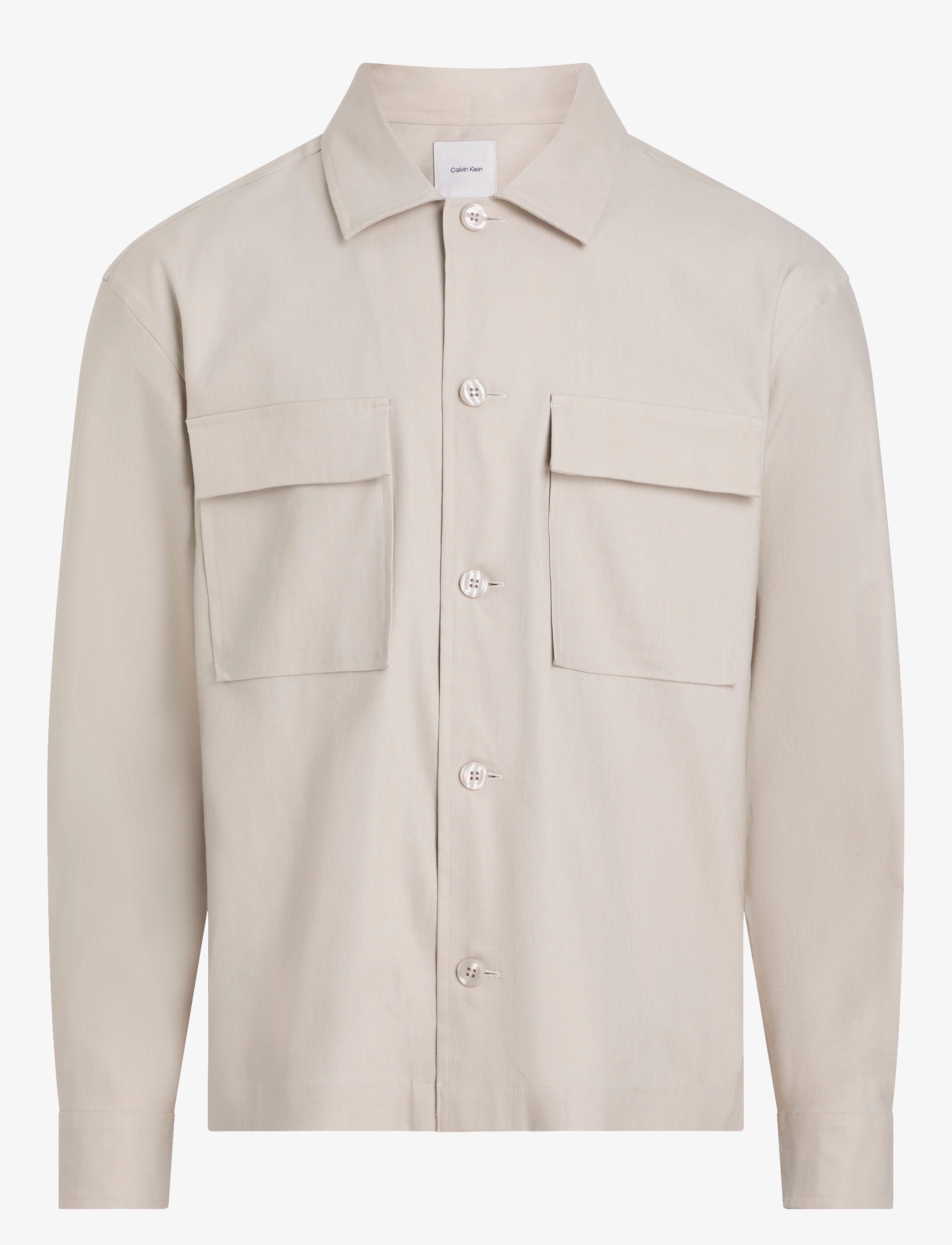 Calvin Klein LINEN LYOCELL STRETCH OVERSHIRT - Tøj - SILVER LINING / cream