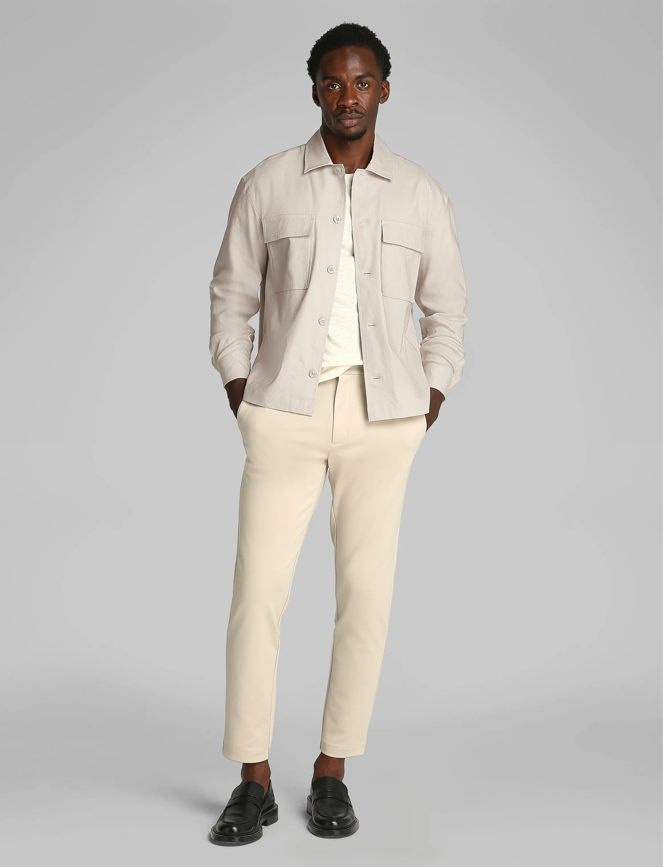 Calvin Klein LINEN LYOCELL STRETCH OVERSHIRT - Pealissärgid - SILVER LINING / cream