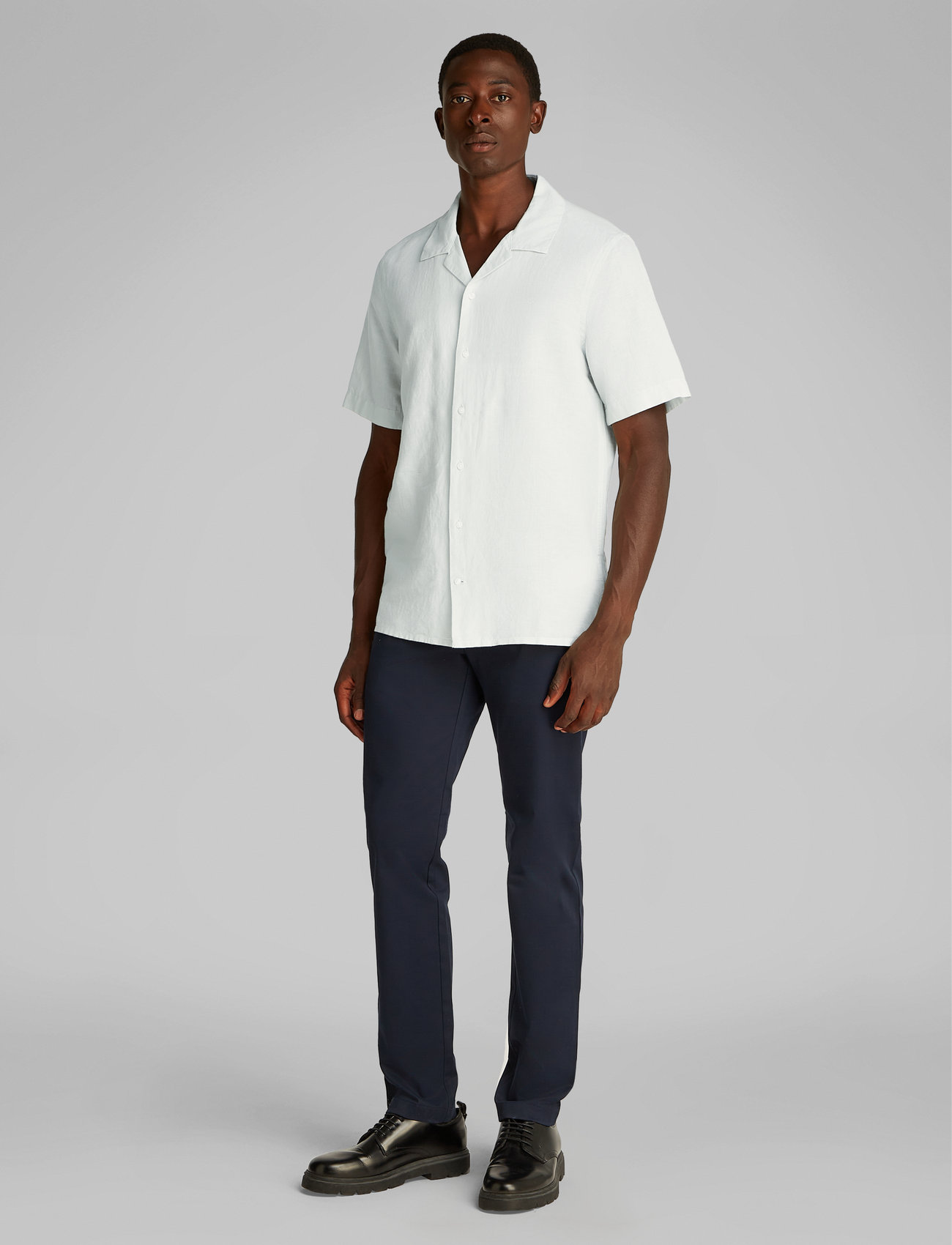 Calvin Klein - LINEN COTTON CUBAN S/S SHIRT - linneskjortor - smoke - 0