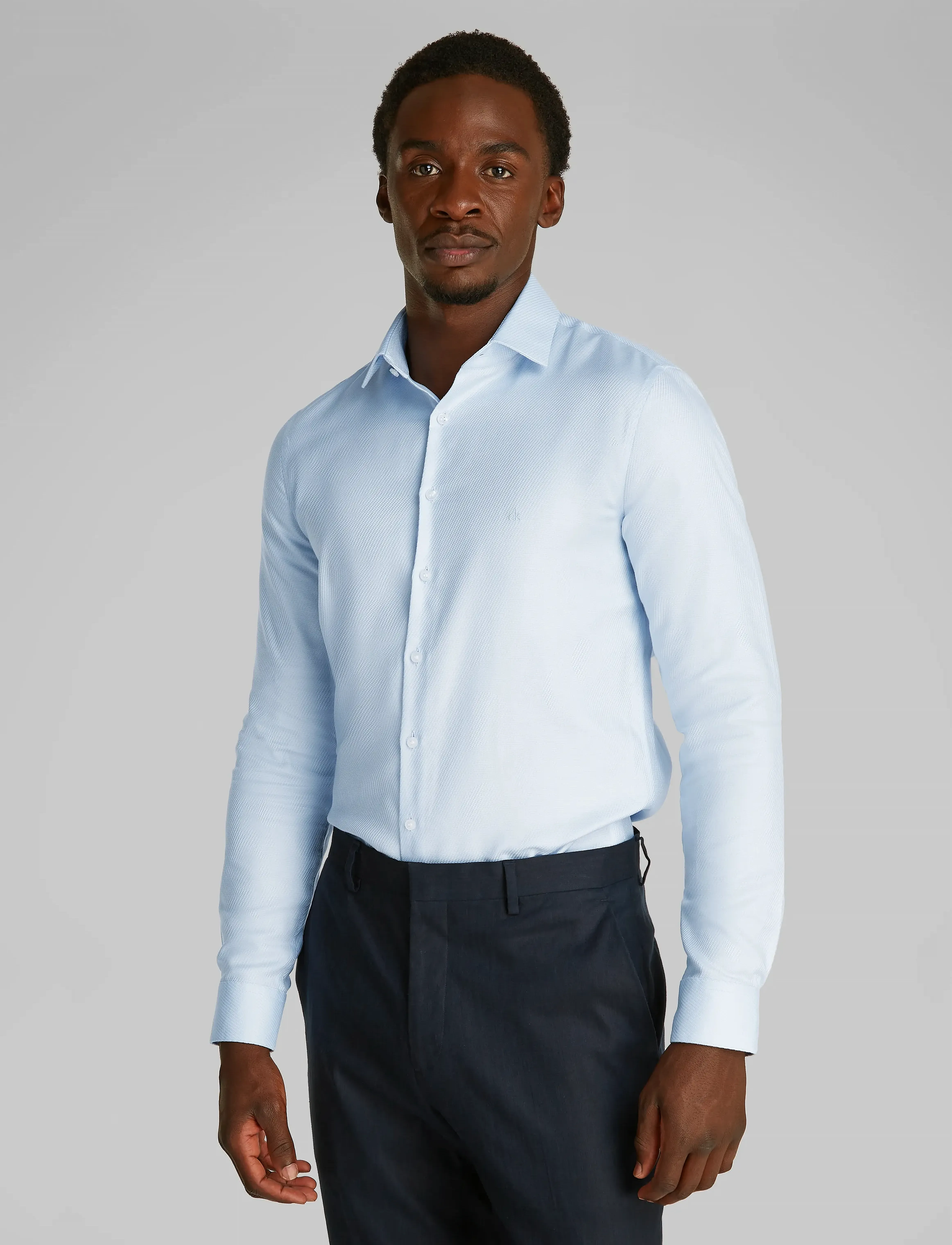 Calvin Klein Non Iron Structure Slim Shirt, 40, Shirts, Blau - Business Männerswear