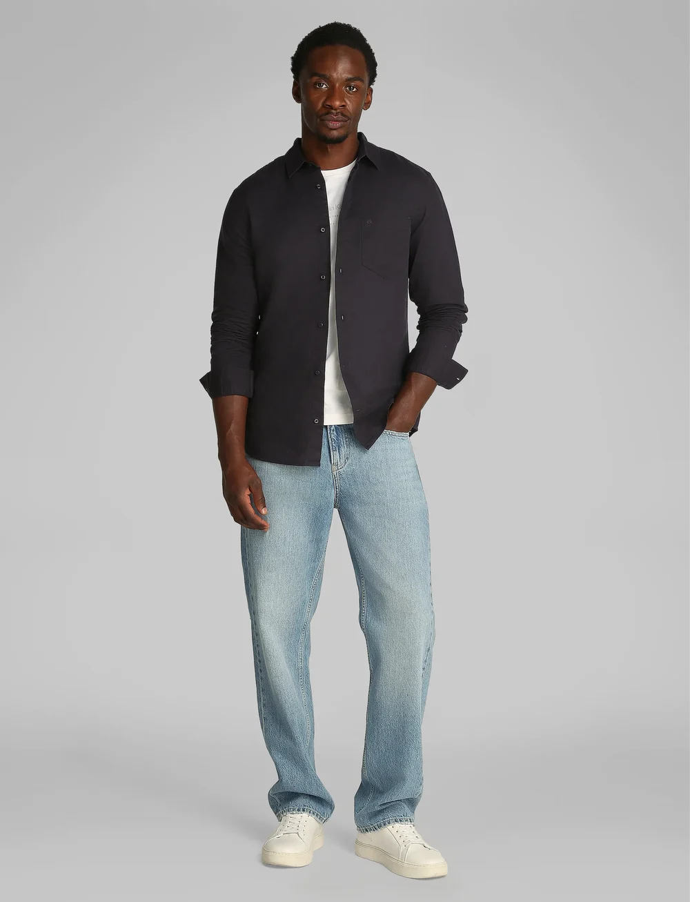 Calvin Klein - LINEN COTTON REGULAR L/S SHIRT - hørskjorter - ck black - 0