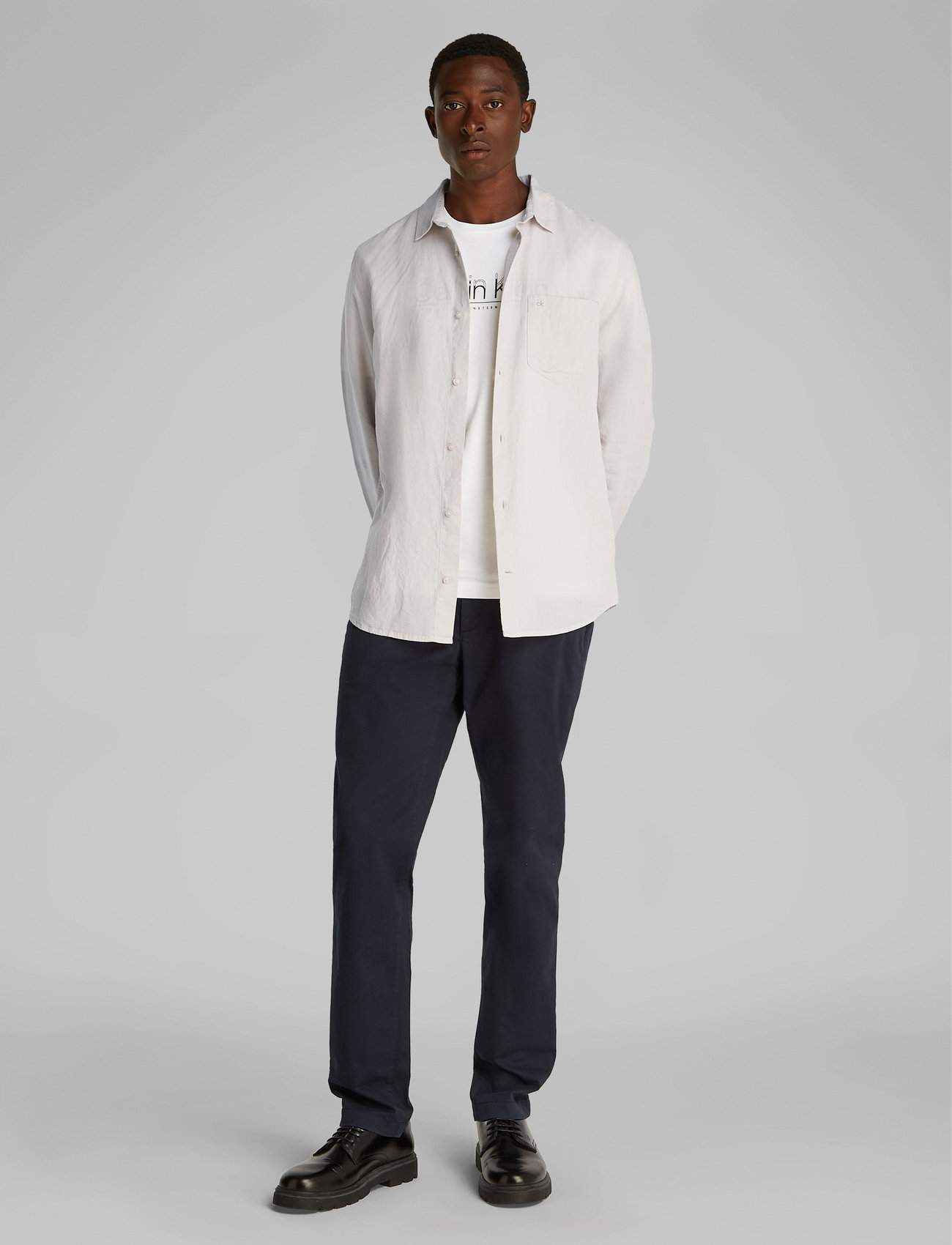 Calvin Klein - LINEN COTTON REGULAR L/S SHIRT - hørskjorter - silver lining - 0