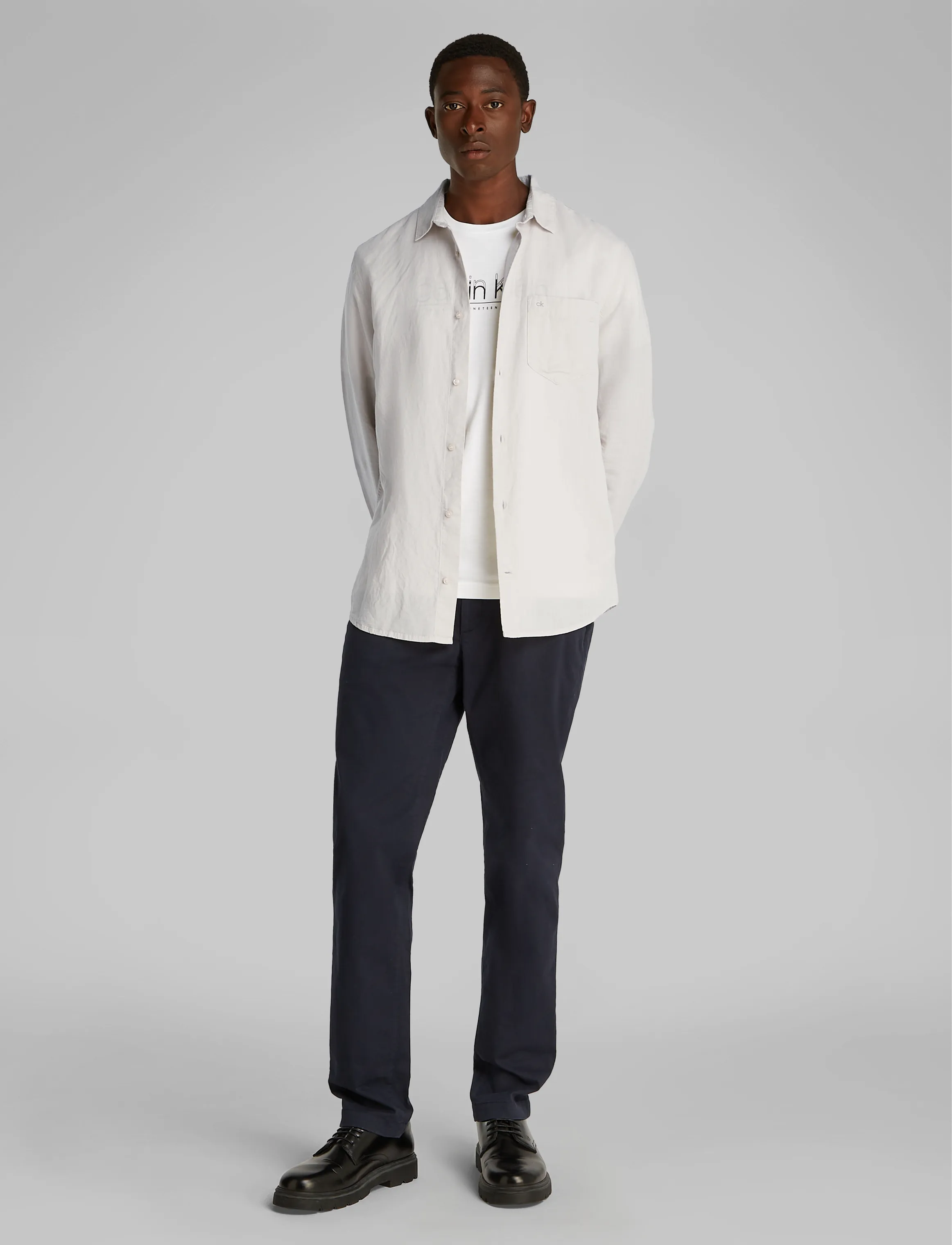 Calvin Klein - LINEN COTTON REGULAR L/S SHIRT - silver lining - 0