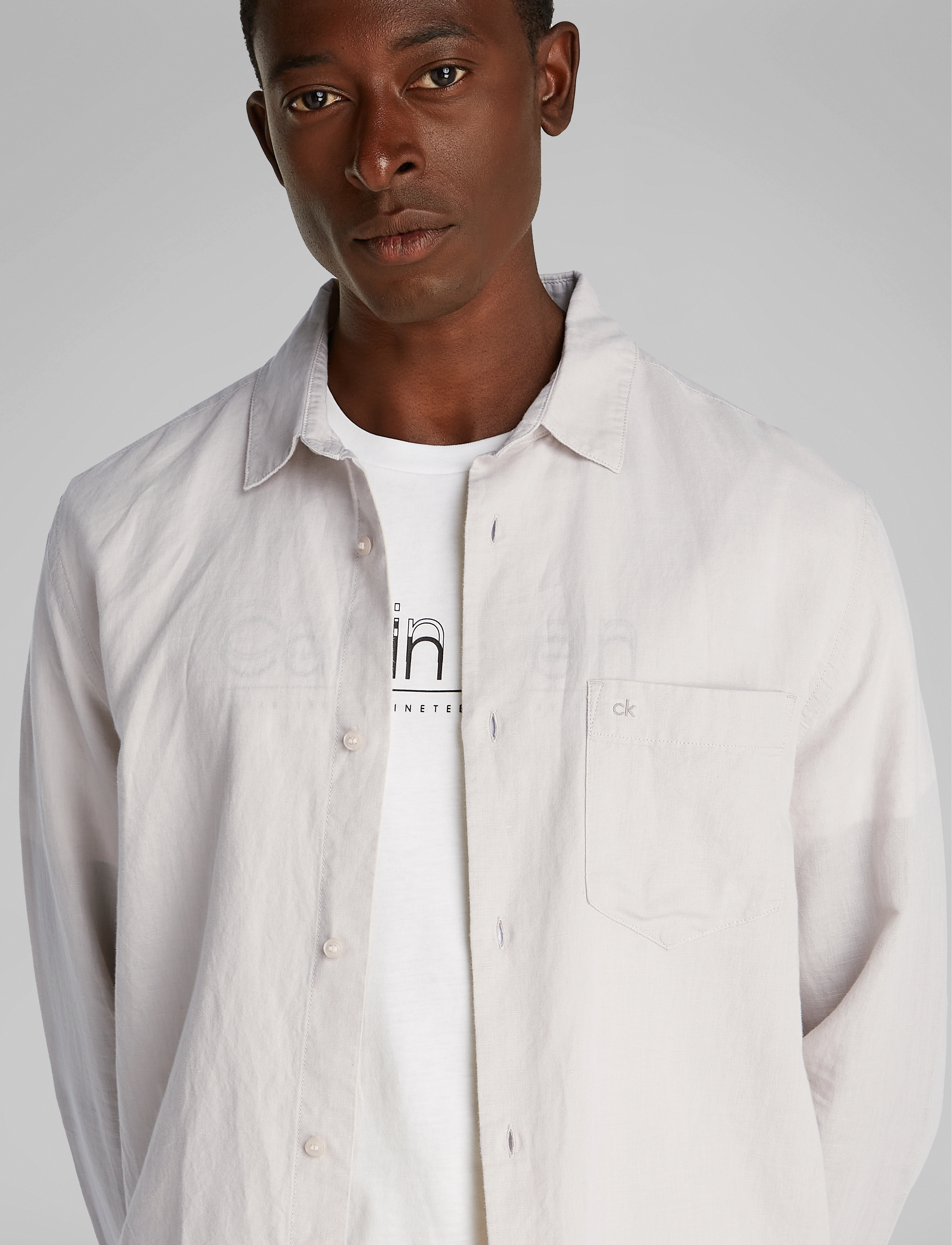 Calvin Klein - LINEN COTTON REGULAR L/S SHIRT - silver lining - 3