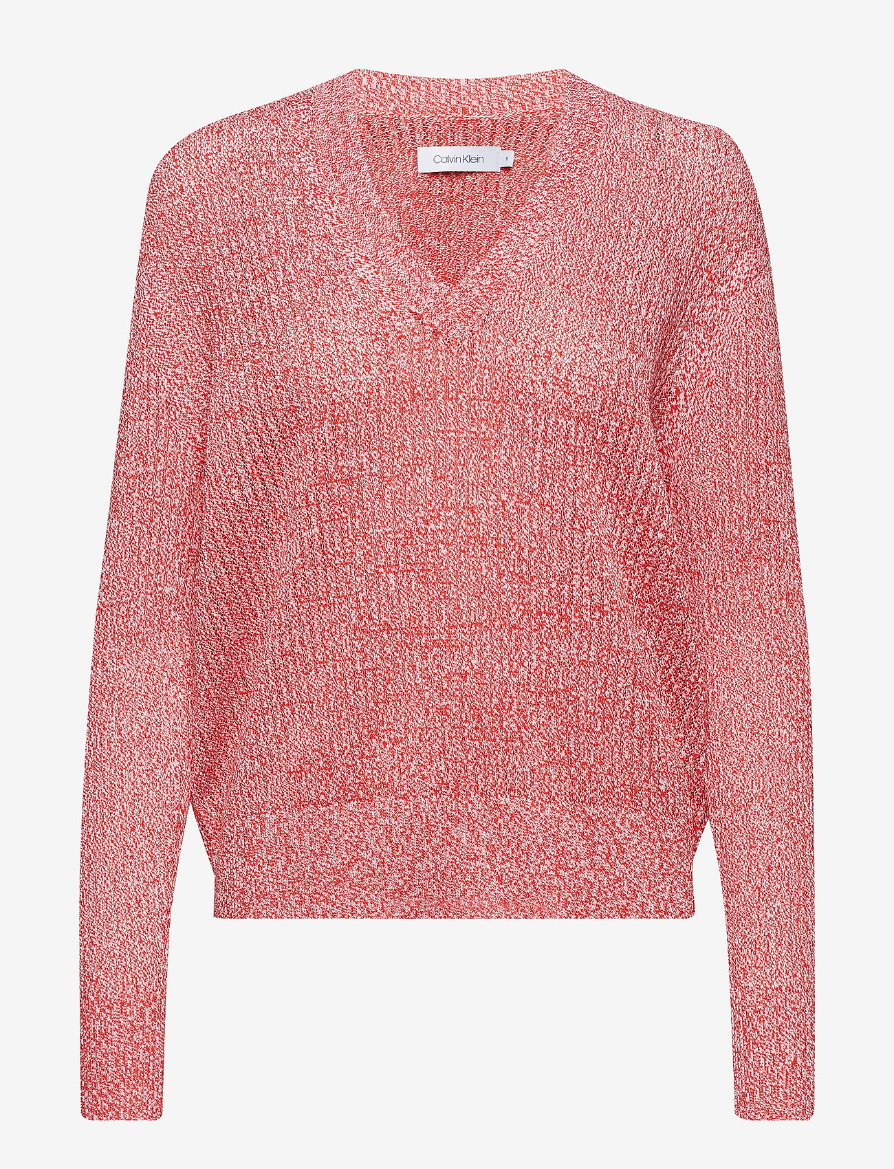 Calvin Klein - MICRO LACE MOULINE V-NK SWTR - perfect white / cherry red - 0