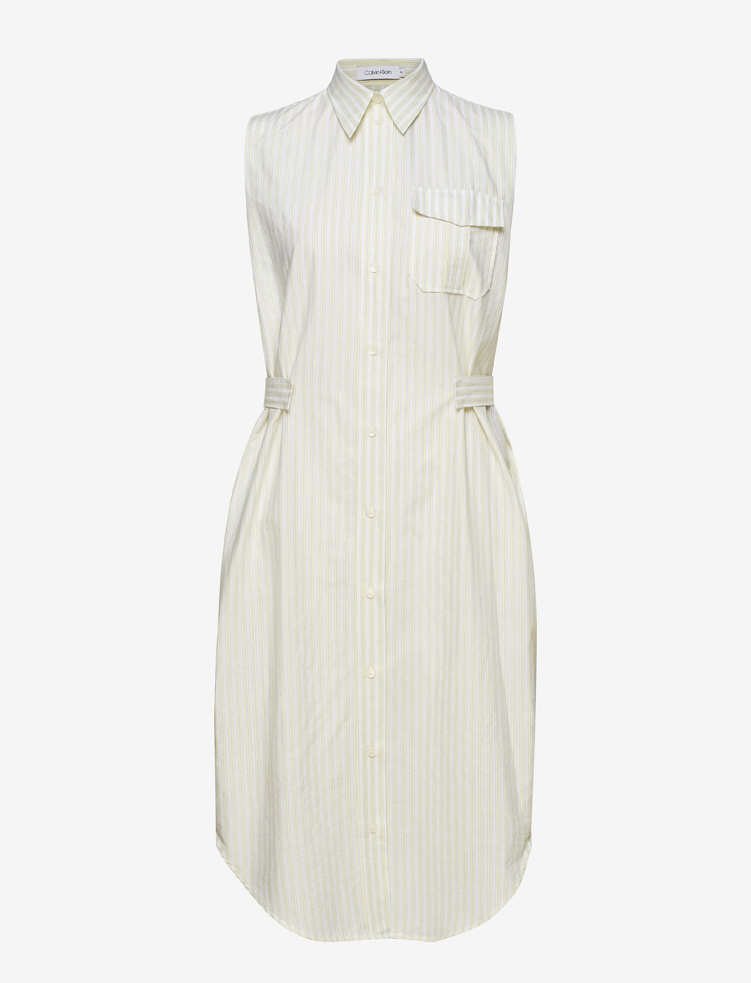 Calvin Klein - STP BELT DETAIL SHIRT DRESS NS - white / lemonade stripe - 1