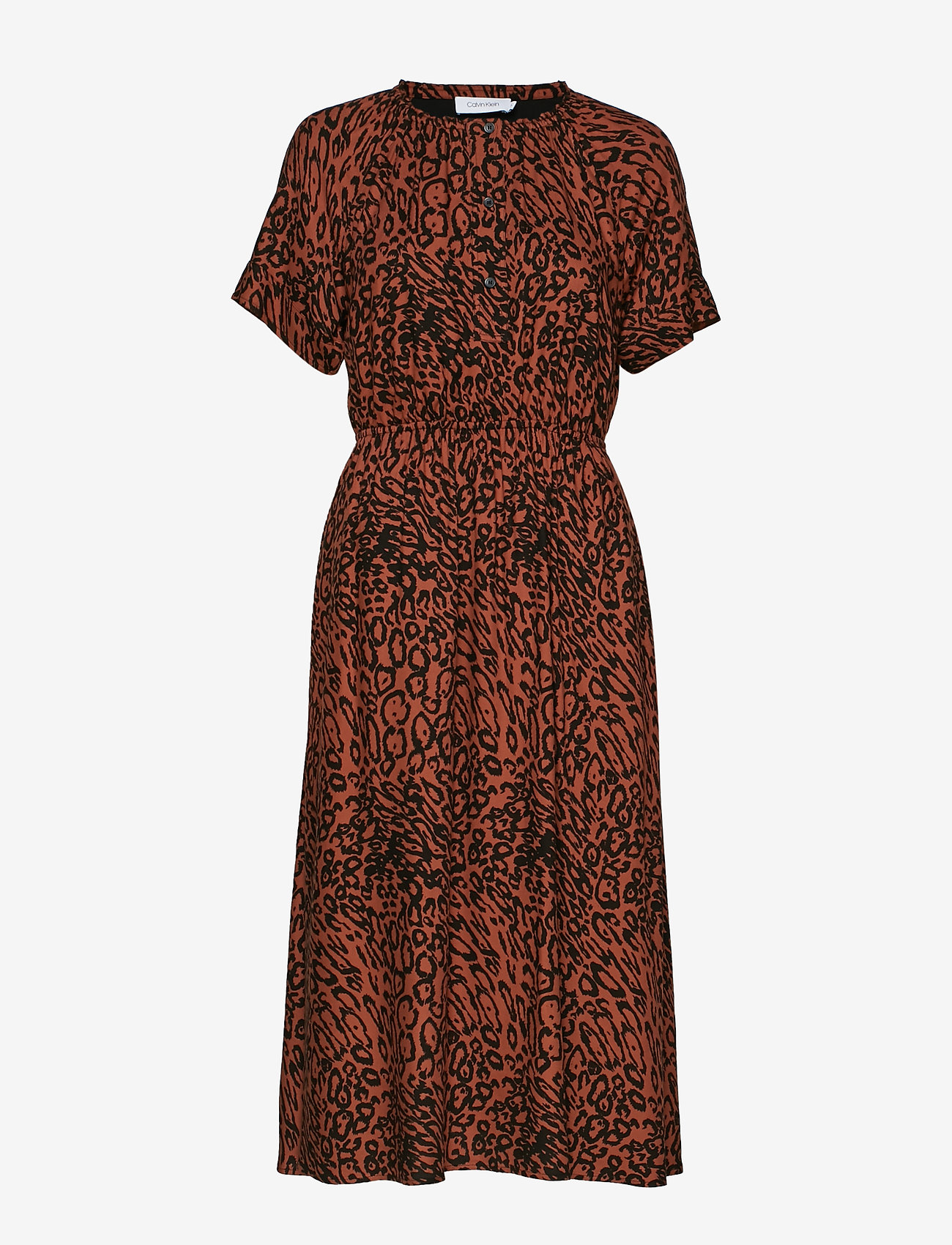 LEOPARD 3/4 SLV WAIST DRESS - LEOPARD - BROWN