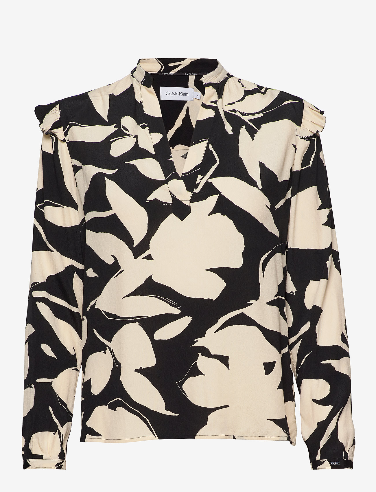 Calvin Klein - PRT LS FRILL TRIM BLOUSE - bold floral - black / macadamia - 0