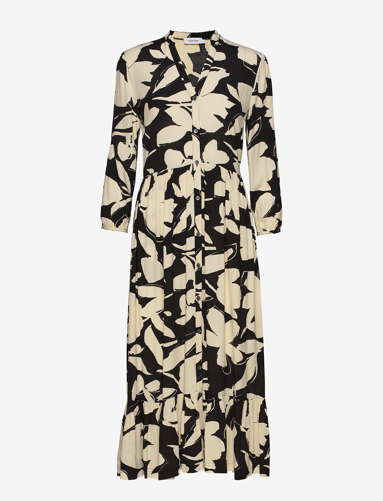 Calvin Klein - 3/4 SLV BUTTON V-NK - bold floral - black / macadami - 0