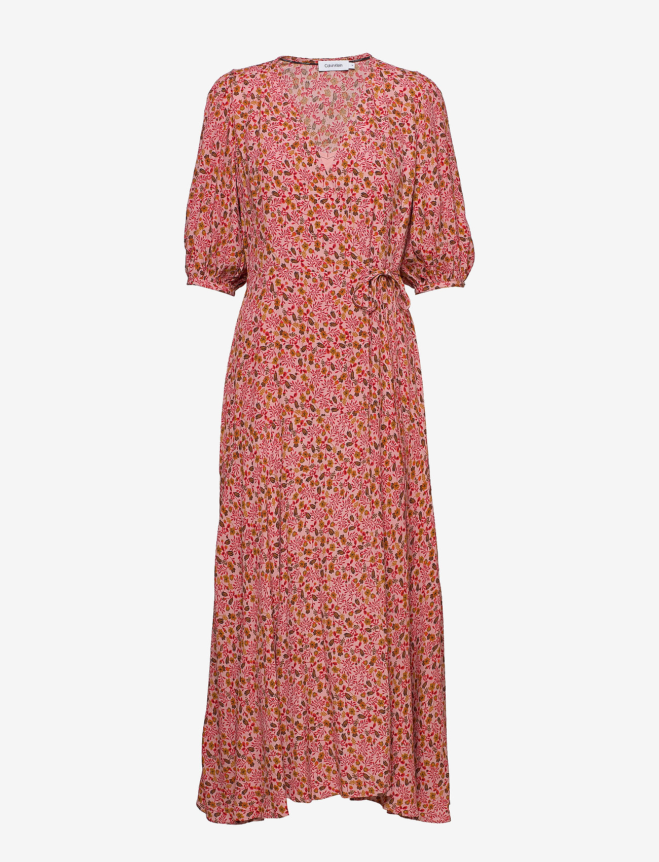 PRT 3/4 SLV WRAP MAX - SMALL FLORAL - PINK / BLACK