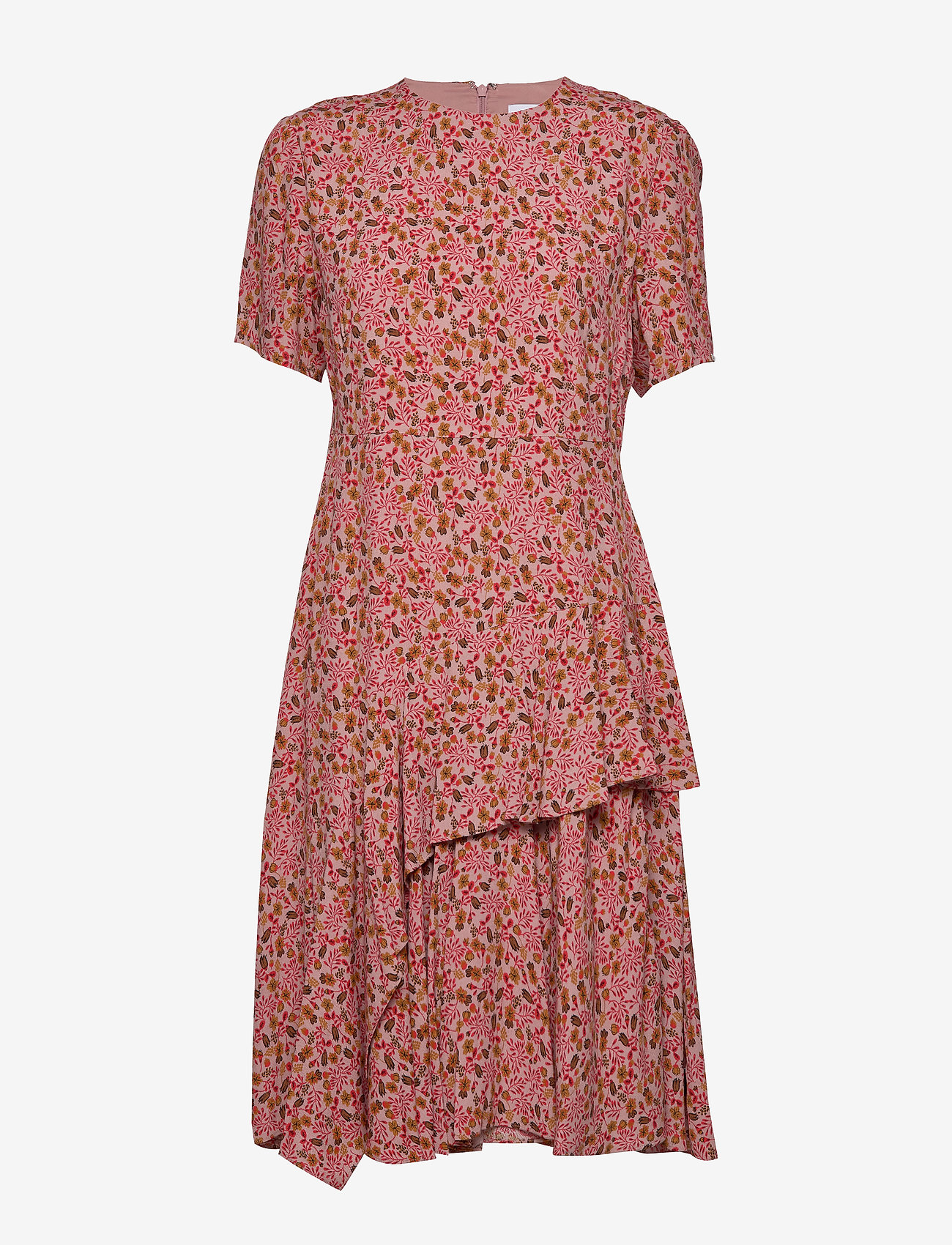 PRT SS PEPLUM HEM DR - SMALL FLORAL - PINK / BLACK