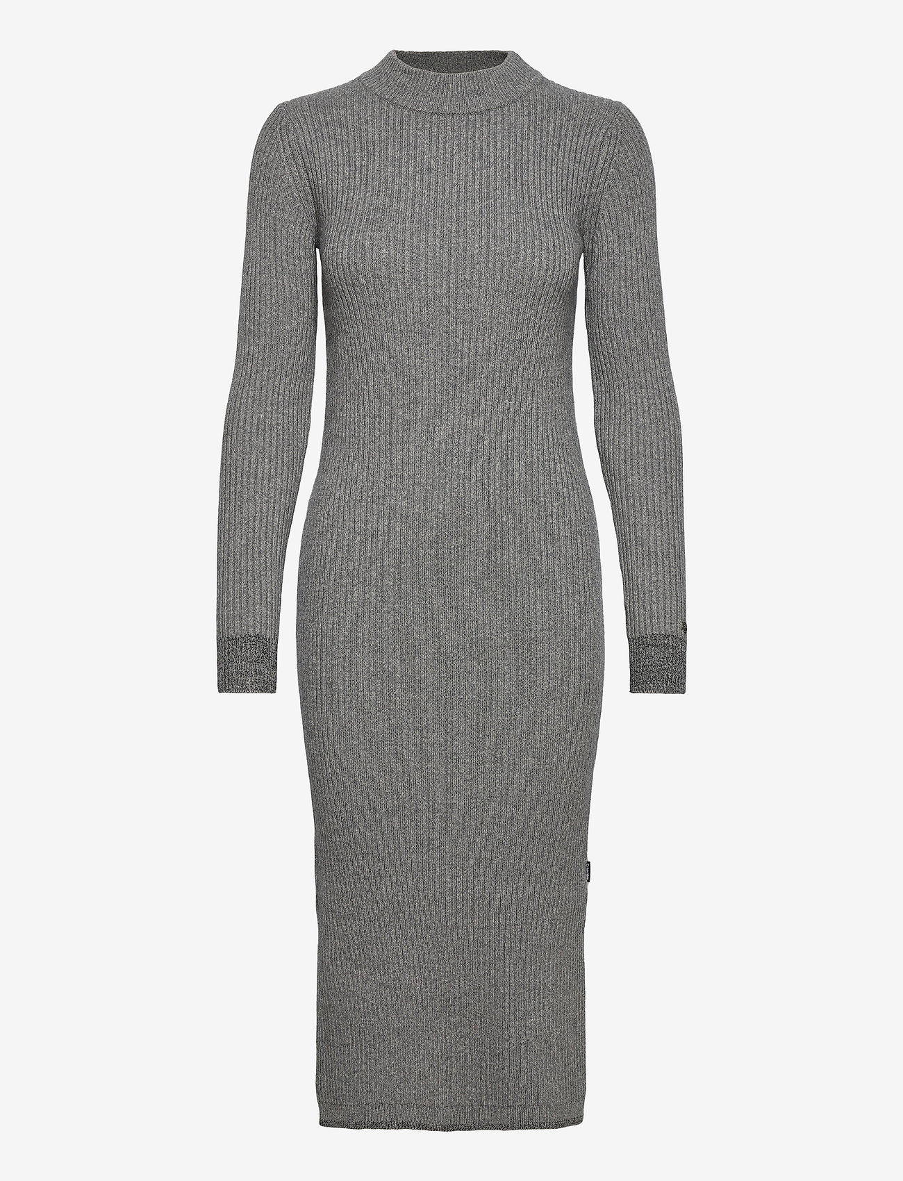 LS ROLL NECK KNITTED MIDI DRESS - MID GREY HEATHER
