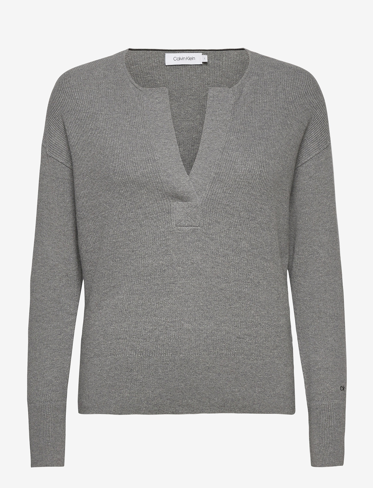 Calvin Klein - LS OPEN NECK SWEATER - mid grey heather - 0