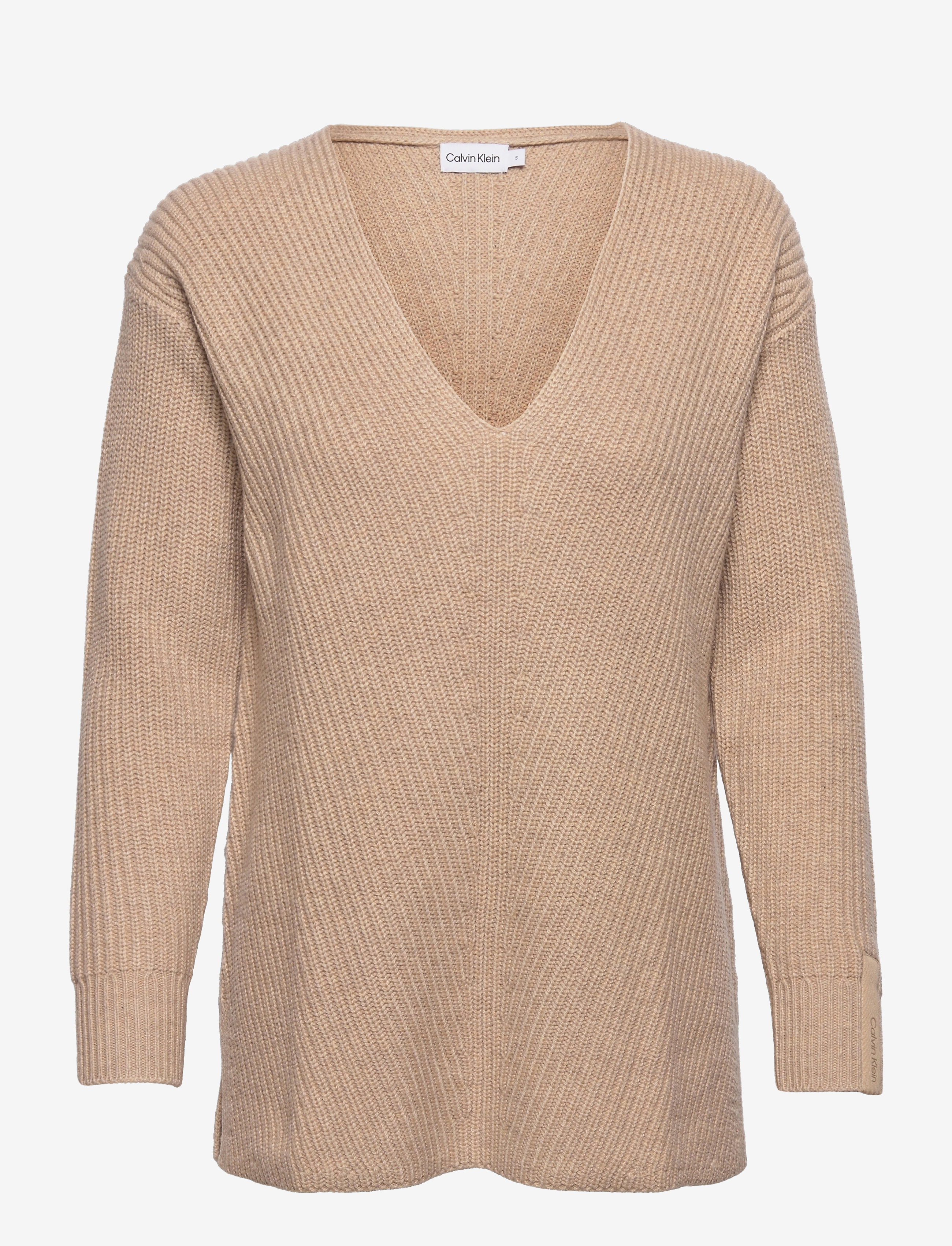Calvin Klein - WOOL BLEND V-NECK SWEATER - moccasin heather - 0
