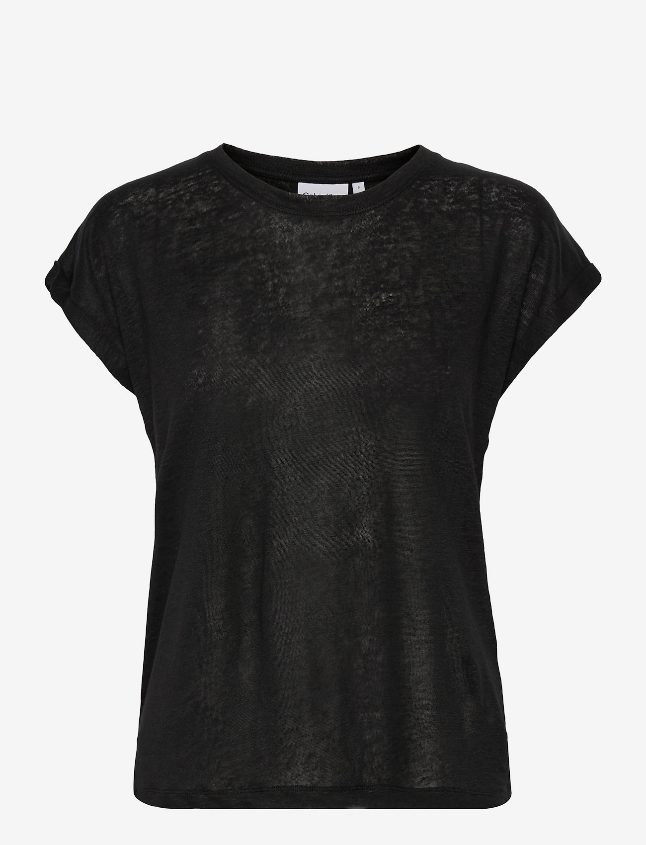 Calvin Klein - LINEN JERSEY TURN UP SLV TOP - ck black - 0