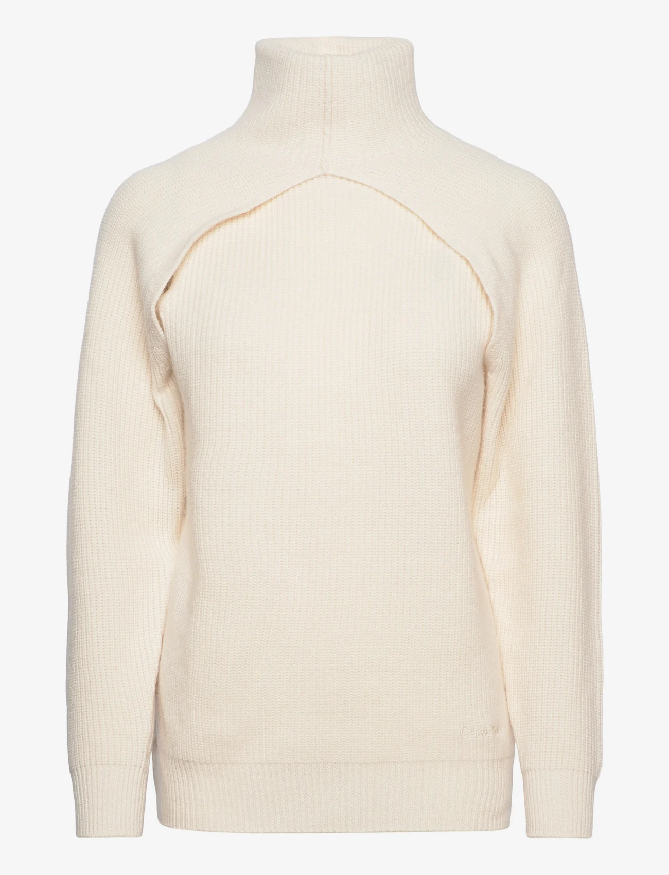 Calvin Klein - RECYCLED WOOL CUT OUT SWEATER LS - džemperi ar augstu apkakli - vanilla ice - 0
