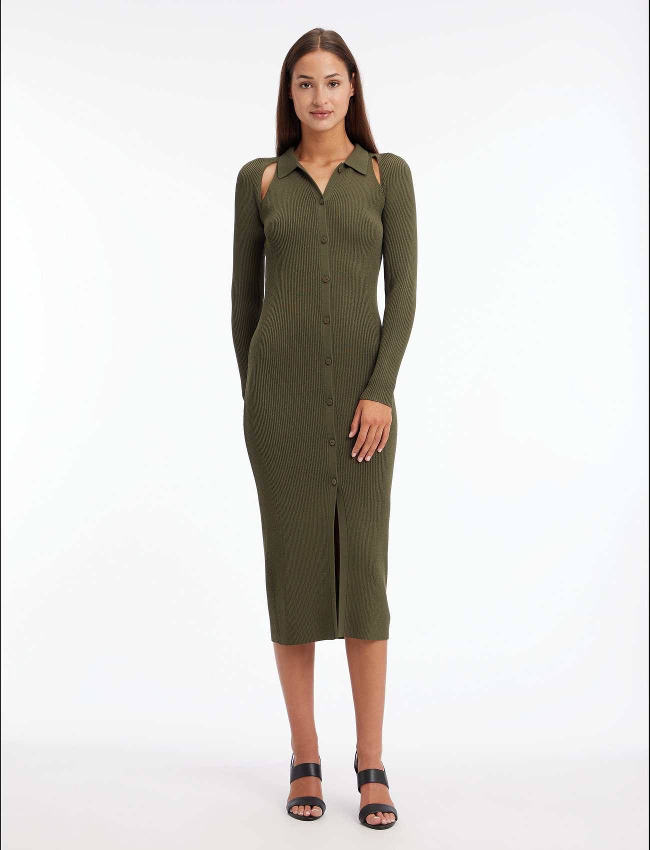 Calvin Klein - ICONIC RIB SHIRT MIDI DRESS - bodycon dresses - willow green - 0
