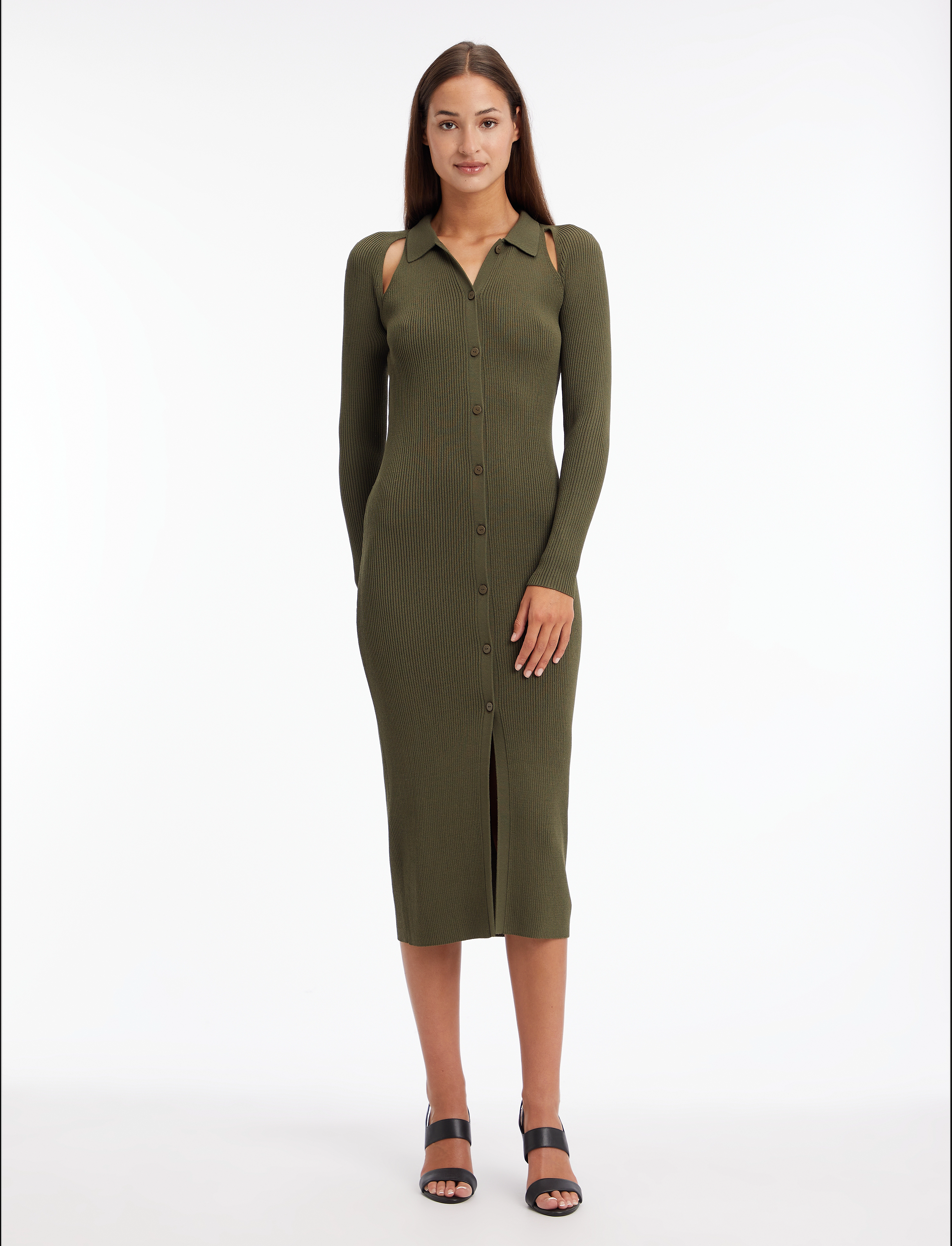 Calvin Klein ICONIC RIB SHIRT MIDI DRESS - Kjoler - WILLOW GREEN / khaki/green