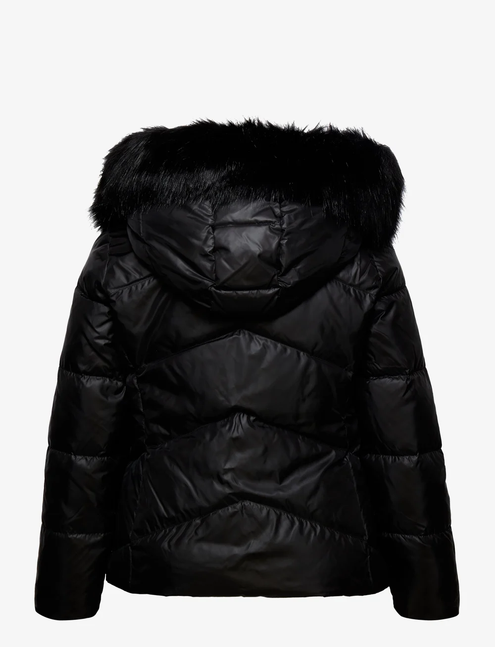 Calvin klein black down jacket with faux fur trim hotsell