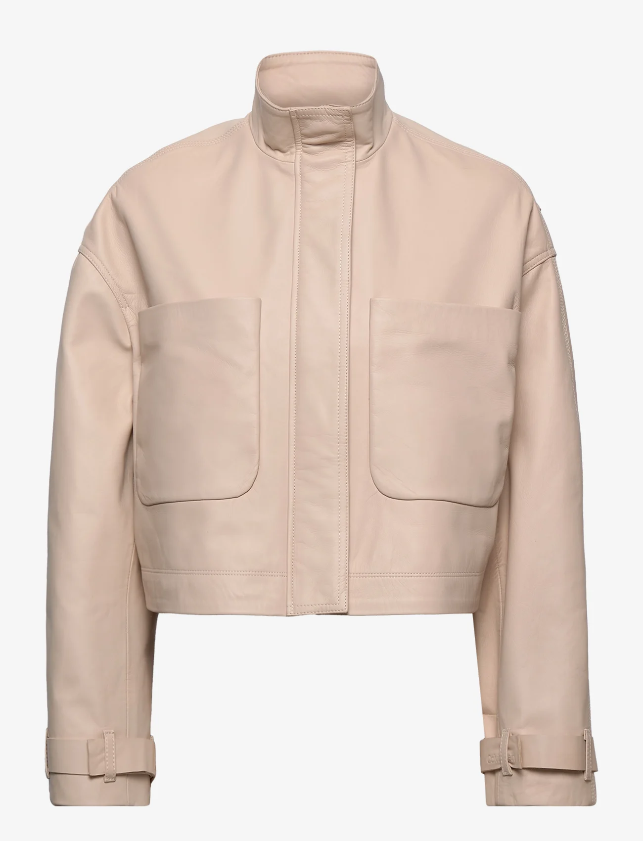 Calvin Klein - LEATHER CROPPED JACKET - spring jackets - smooth beige - 0