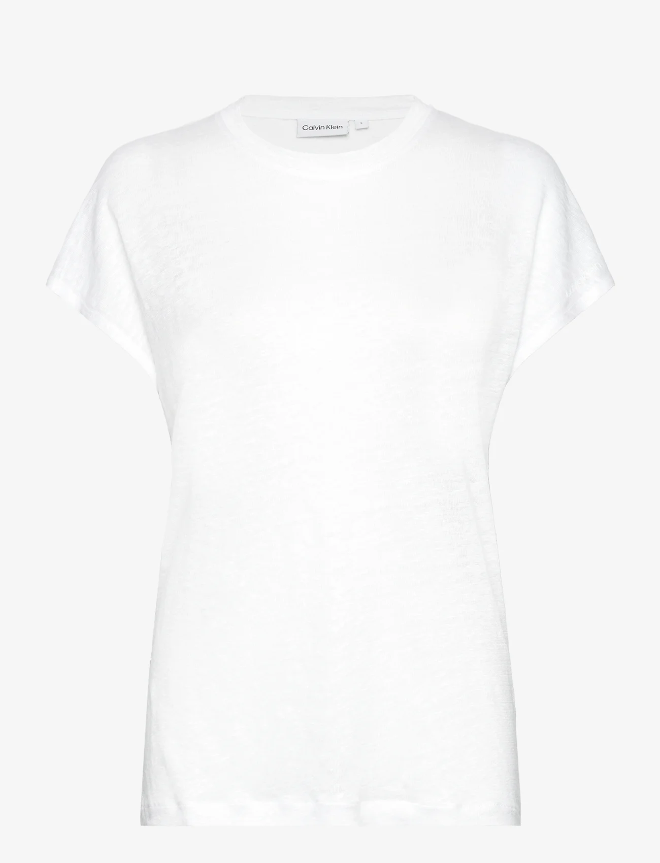 Calvin Klein - LINEN JERSEY C-NECK TOP SS - t-shirts - bright white - 0