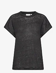 Calvin Klein - LINEN JERSEY C-NECK TOP SS - t-shirts - ck black - 0