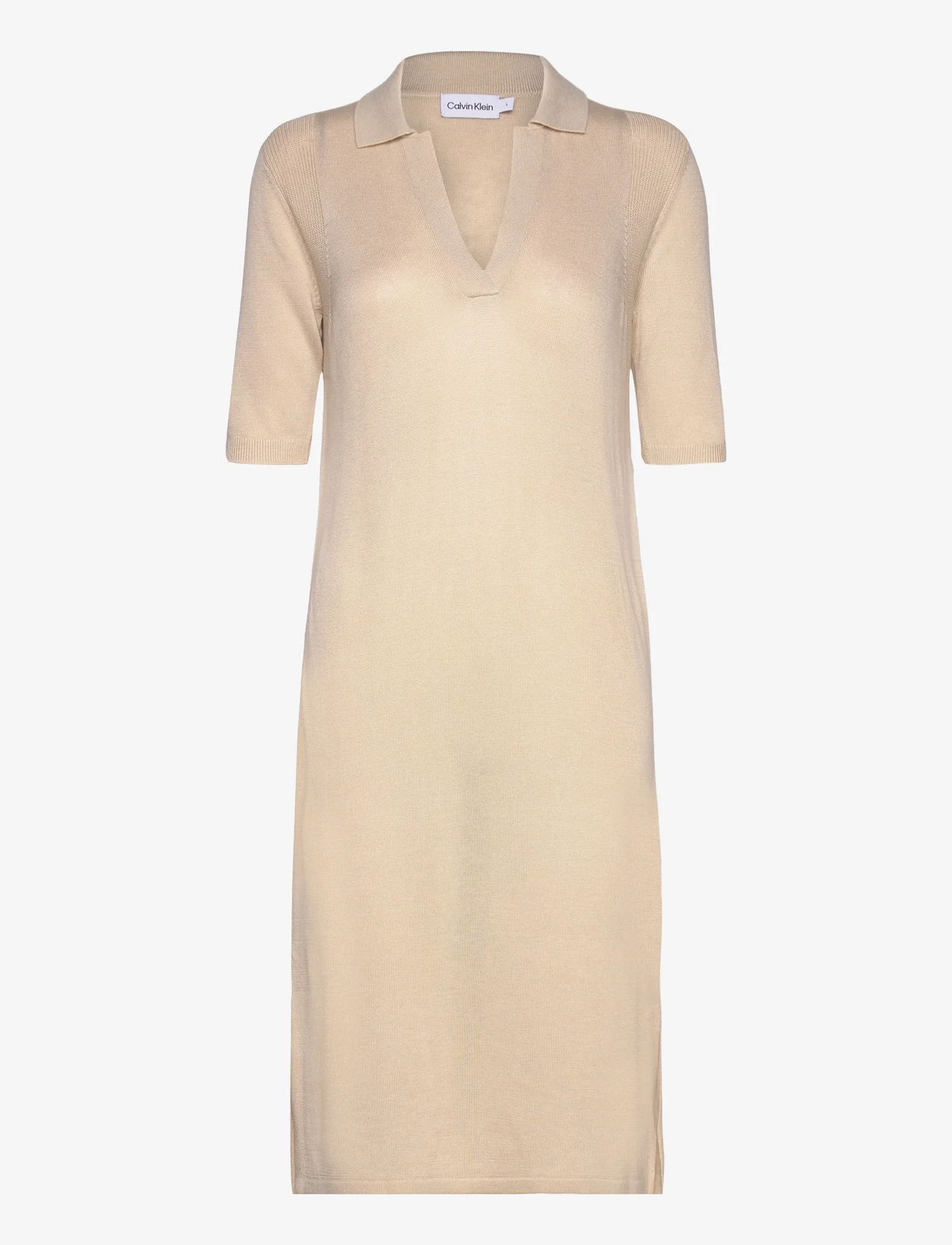 Calvin Klein - LYOCELL BLEND POLO DRESS SS - knitted dresses - smooth beige - 0