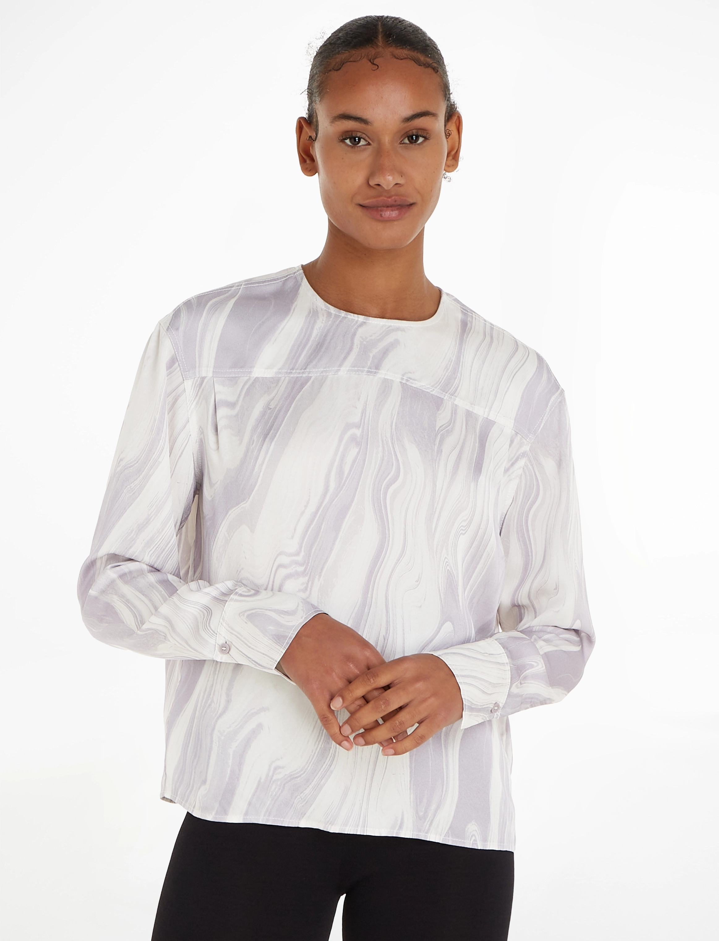 Calvin Klein Shine Viscose Ls Top, 34, Blouses, Lila - Long-sleeved, Frauen