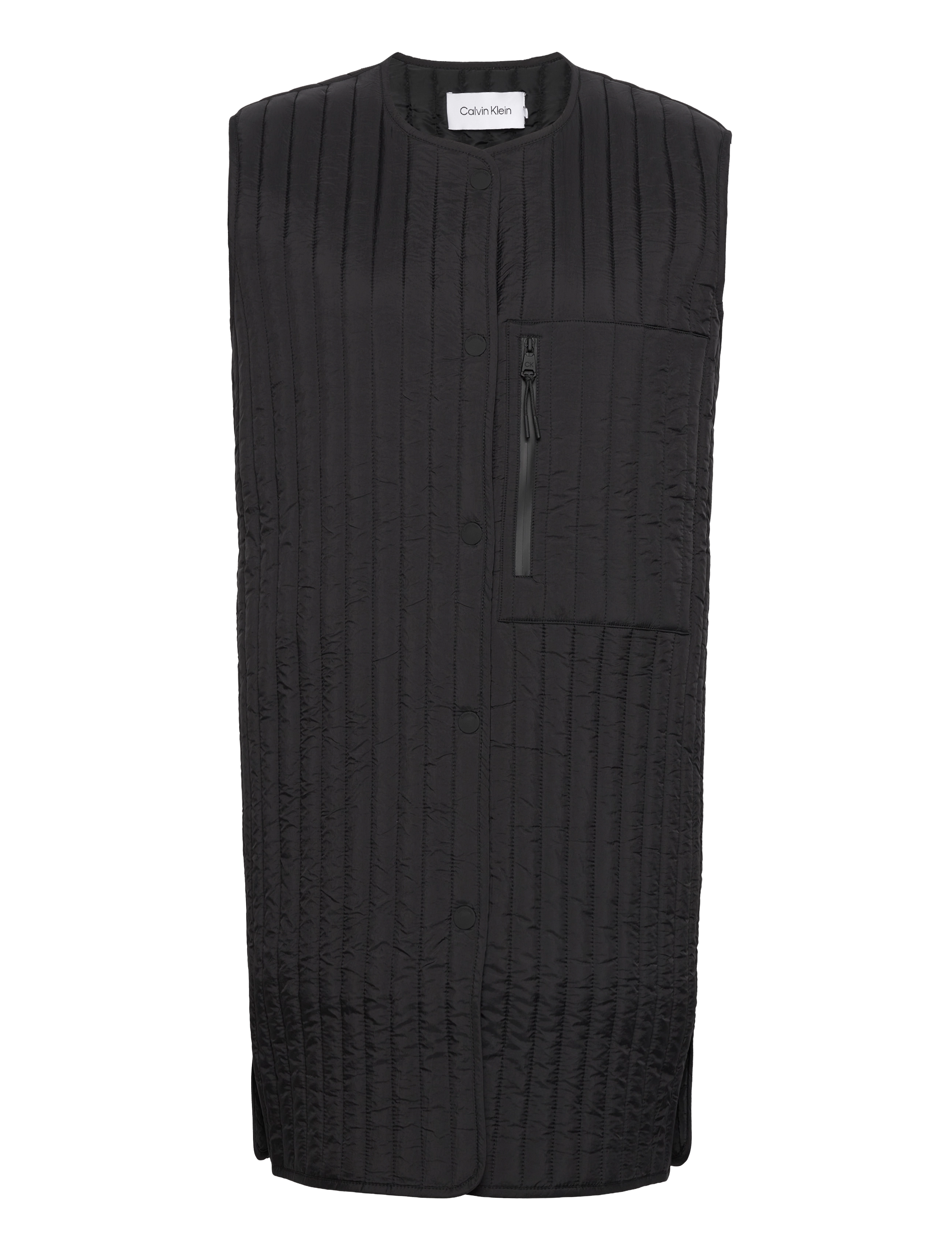 Calvin Klein LW VERTICAL QUILTED LONG VEST - Vatterede veste - CK BLACK / black