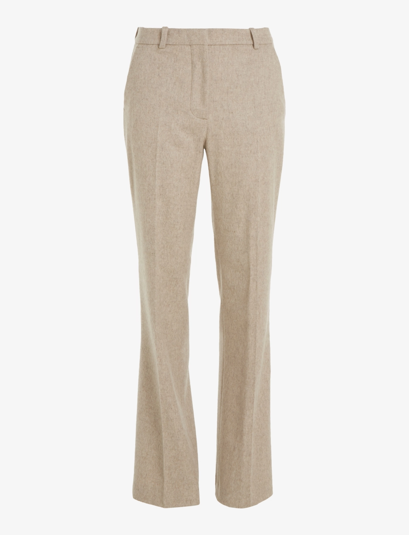 FLANNEL WOOL SLIM STRAIGHT PANTS - DOESKIN HEATHER