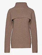 RECYCLED WOOL OVERLAY SWEATER - CARIBOU HEATHER