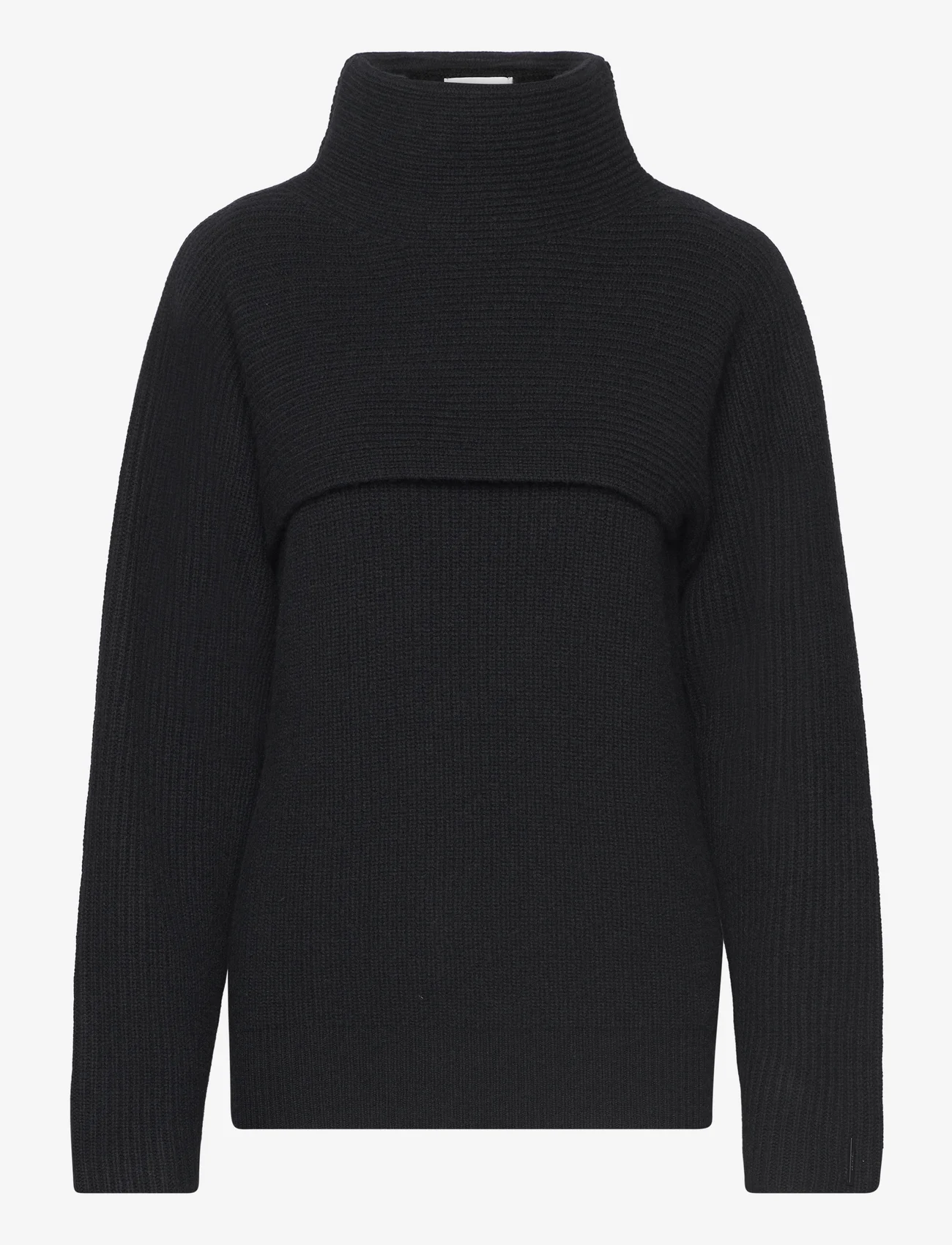 Calvin Klein - RECYCLED WOOL OVERLAY SWEATER - džemperi ar augstu apkakli - ck black - 0