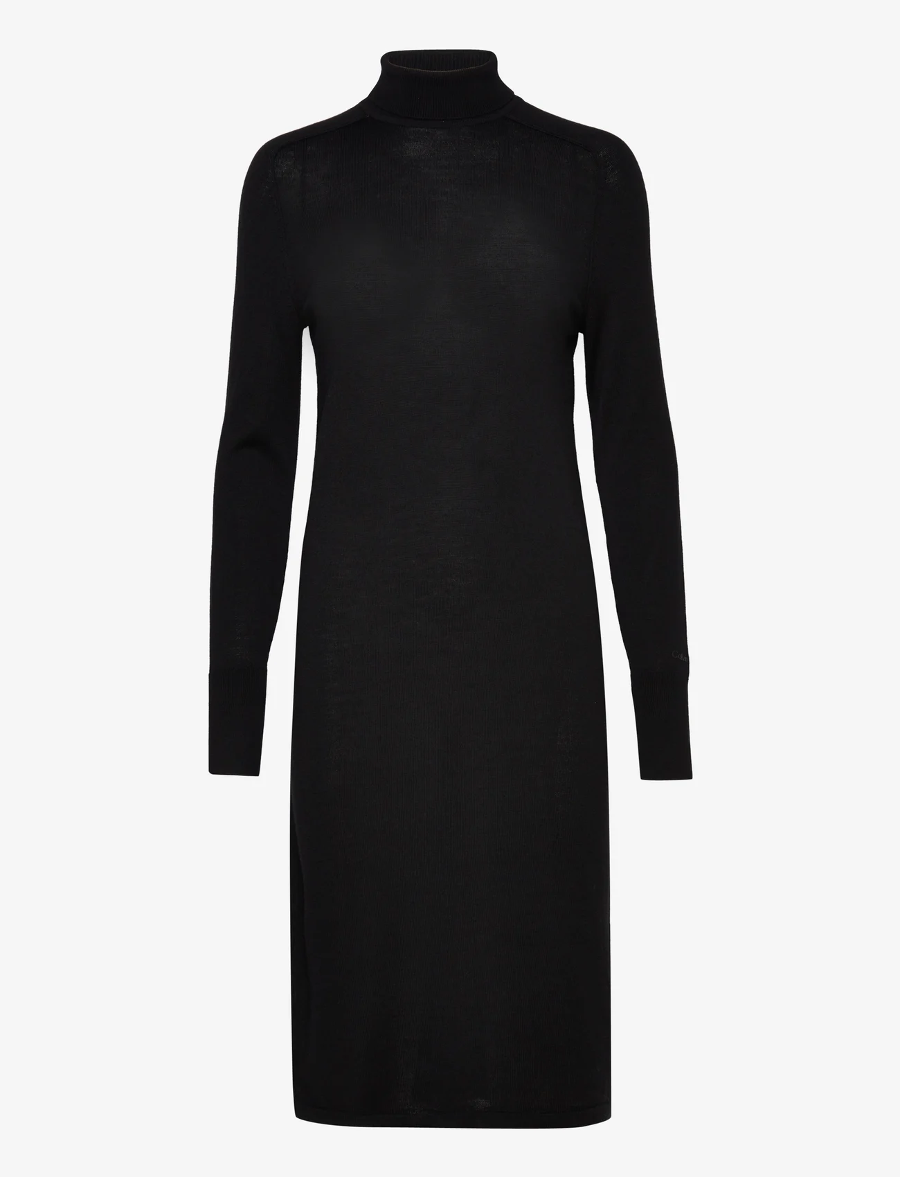 Calvin Klein - EXTRA FINE WOOL HIGH-NK DRESS - knitted dresses - ck black - 0