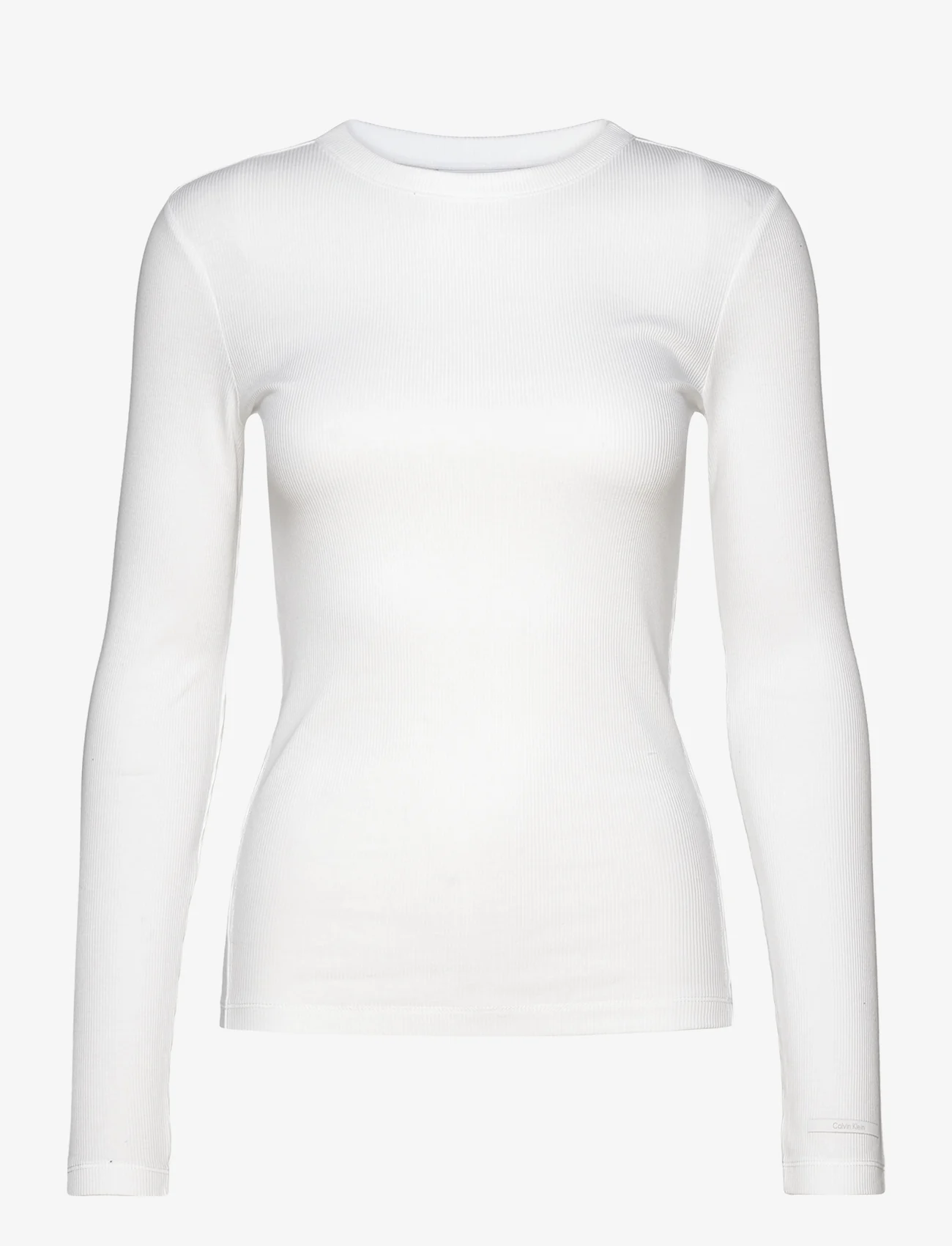 Calvin Klein - COTTON RIB LS T-SHIRT - t-shirts & tops - bright white - 0