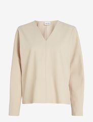 Calvin Klein - STRUCTURE TWILL V NECK LS TOP - t-shirt & tops - sandshell - 0