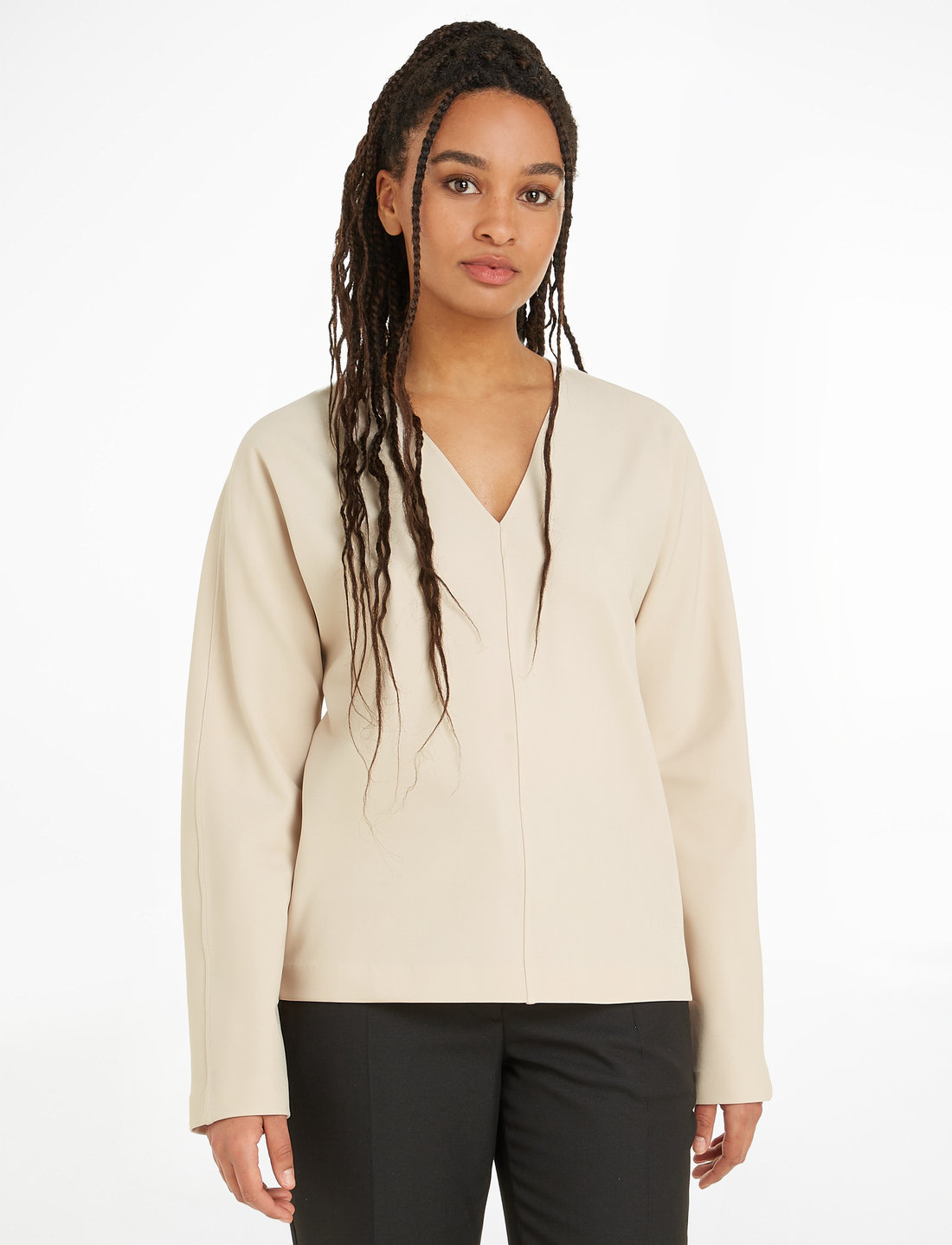 Calvin klein v neck long outlet sleeve