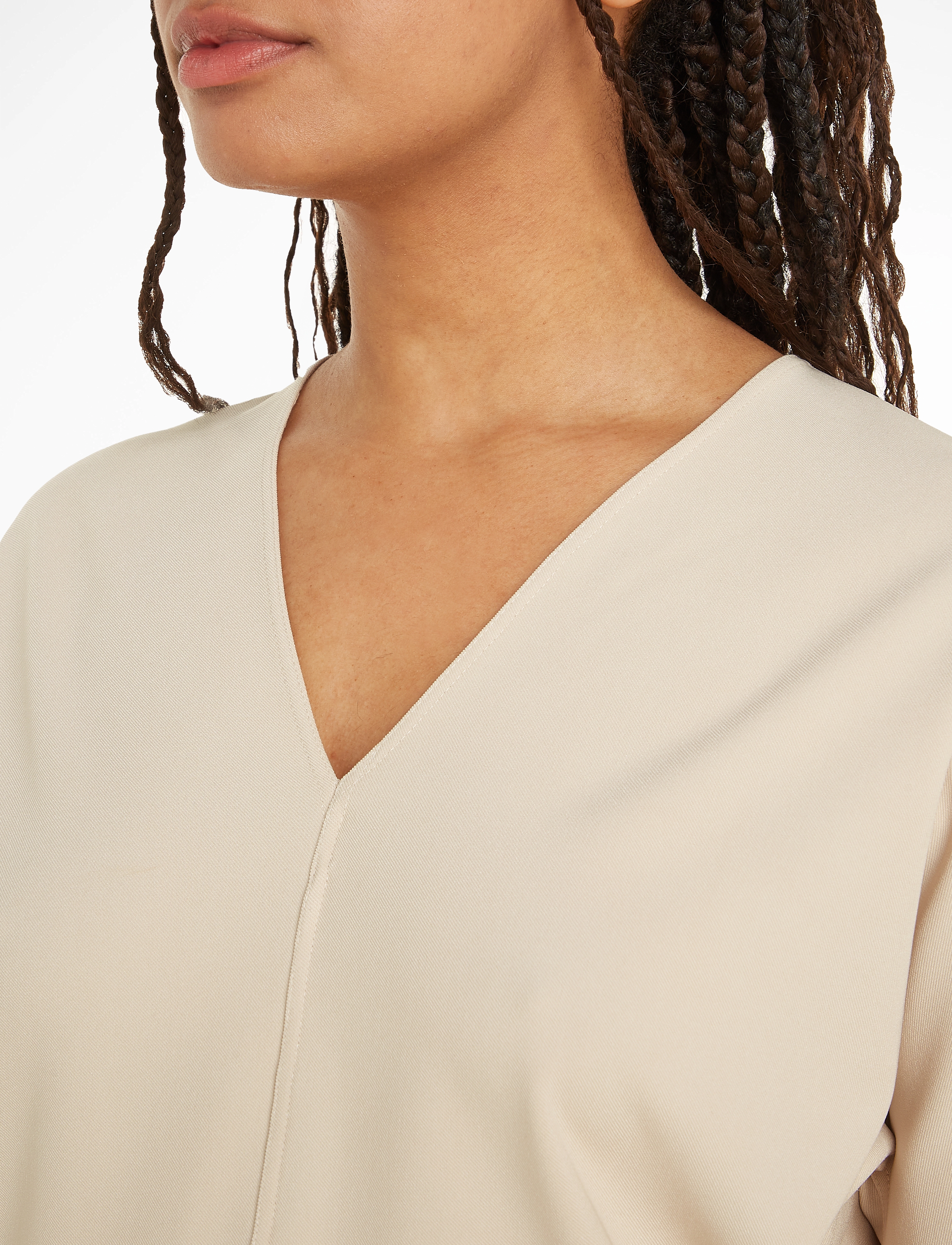 Calvin Klein - STRUCTURE TWILL V NECK LS TOP - sandshell - 4