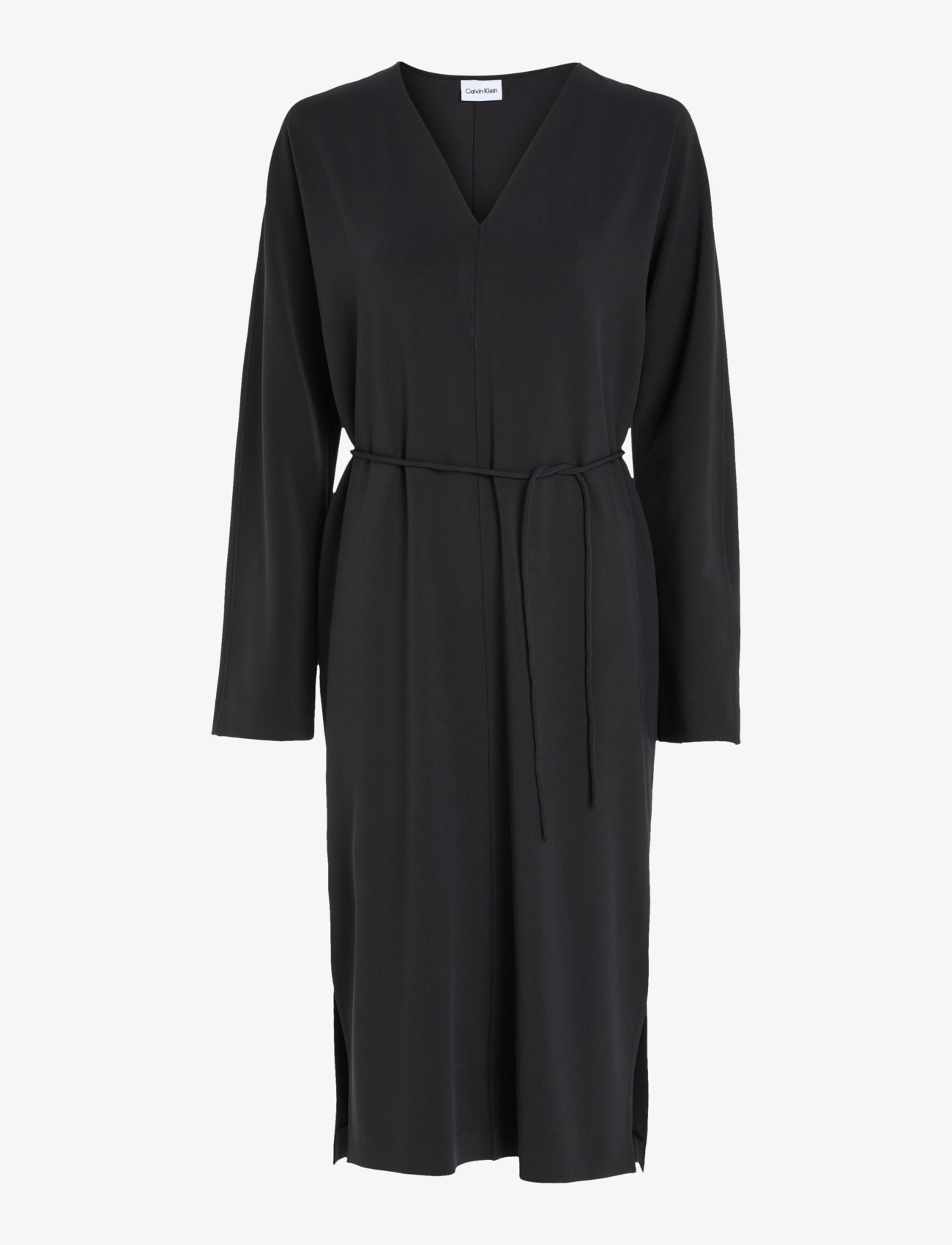CALVIN KLEIN Structure Twill V Neck Kleid Schwarz - 36 - Damen