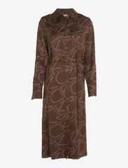 Calvin Klein - VISCOSE TWILL SHIRT DRESS - kreklkleitas - monogram print / brown kelp - 0