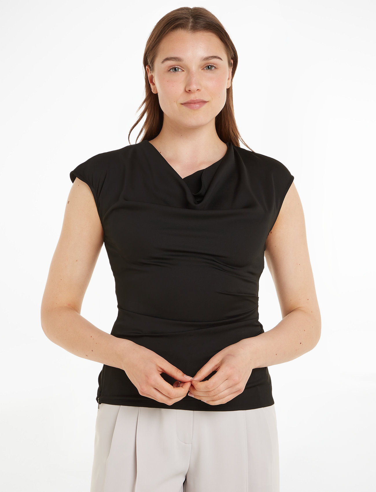 Calvin Klein - RECYCLED CDC DRAPED TOP - short-sleeved blouses - ck black - 0