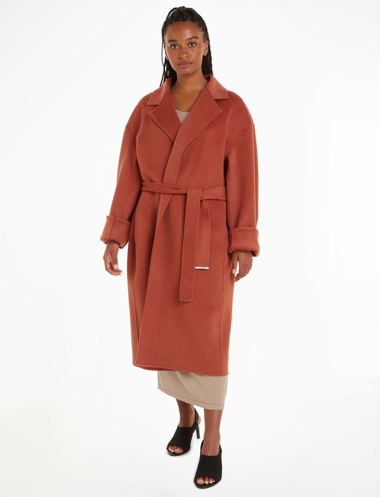 Calvin Klein - DF WOOL BELTED WRAP COAT - winter coats - baked clay - 1