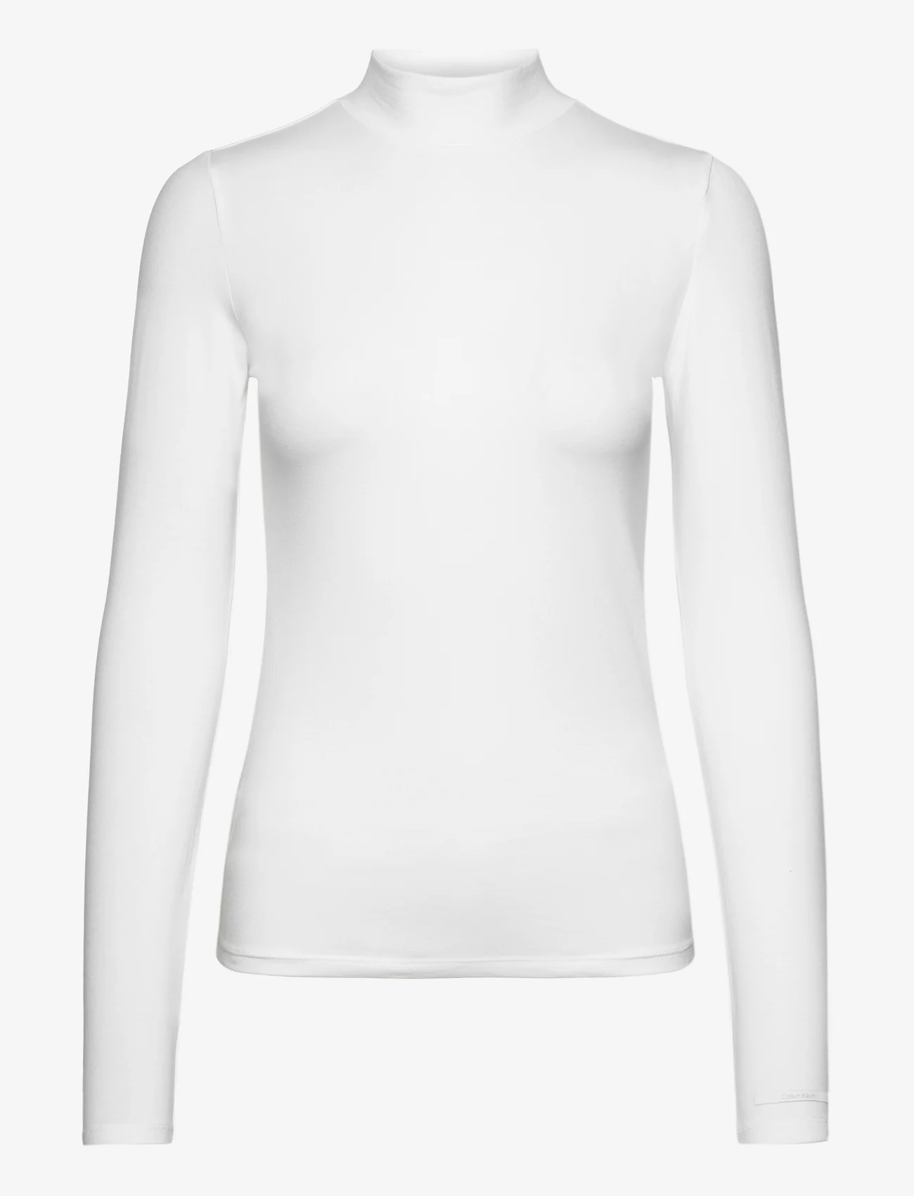 Calvin Klein - COTTON MODAL MOCK NECK LS TOP - long-sleeved tops - bright white - 0
